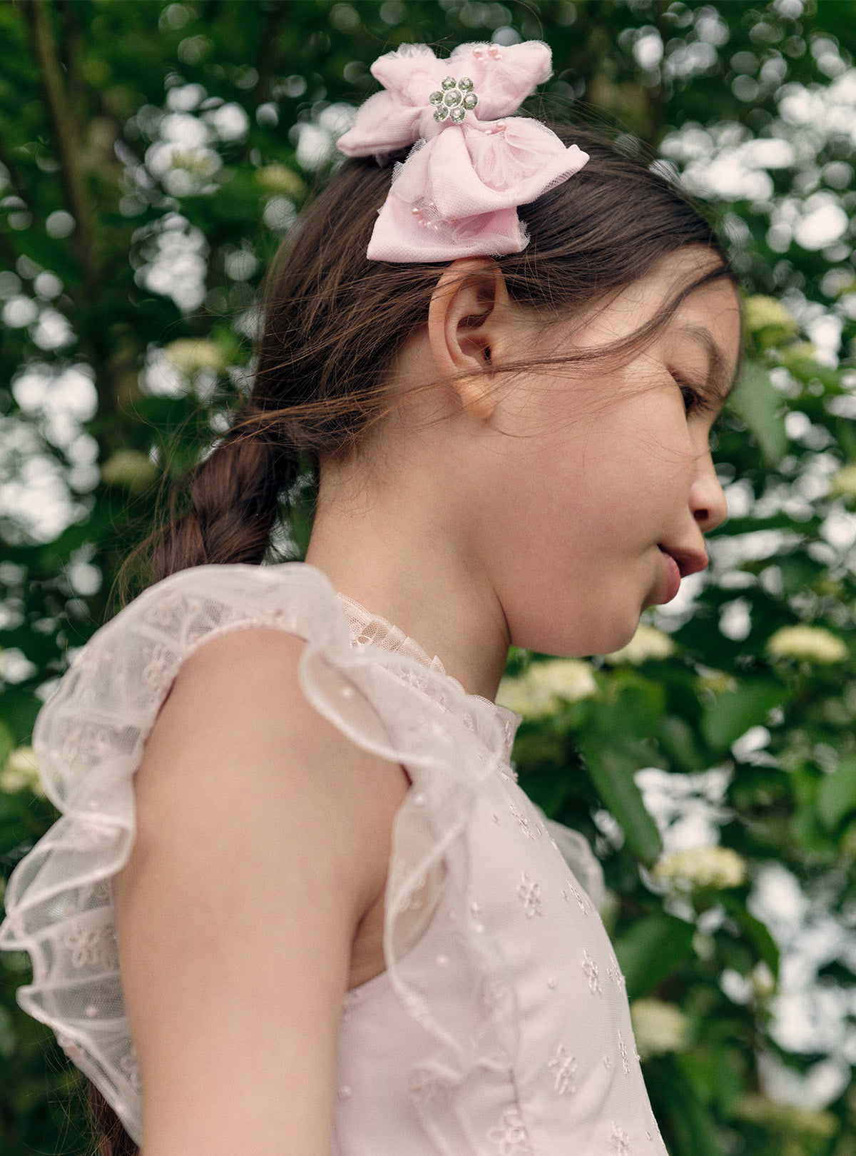 핑크 튤 리본 헤어클립