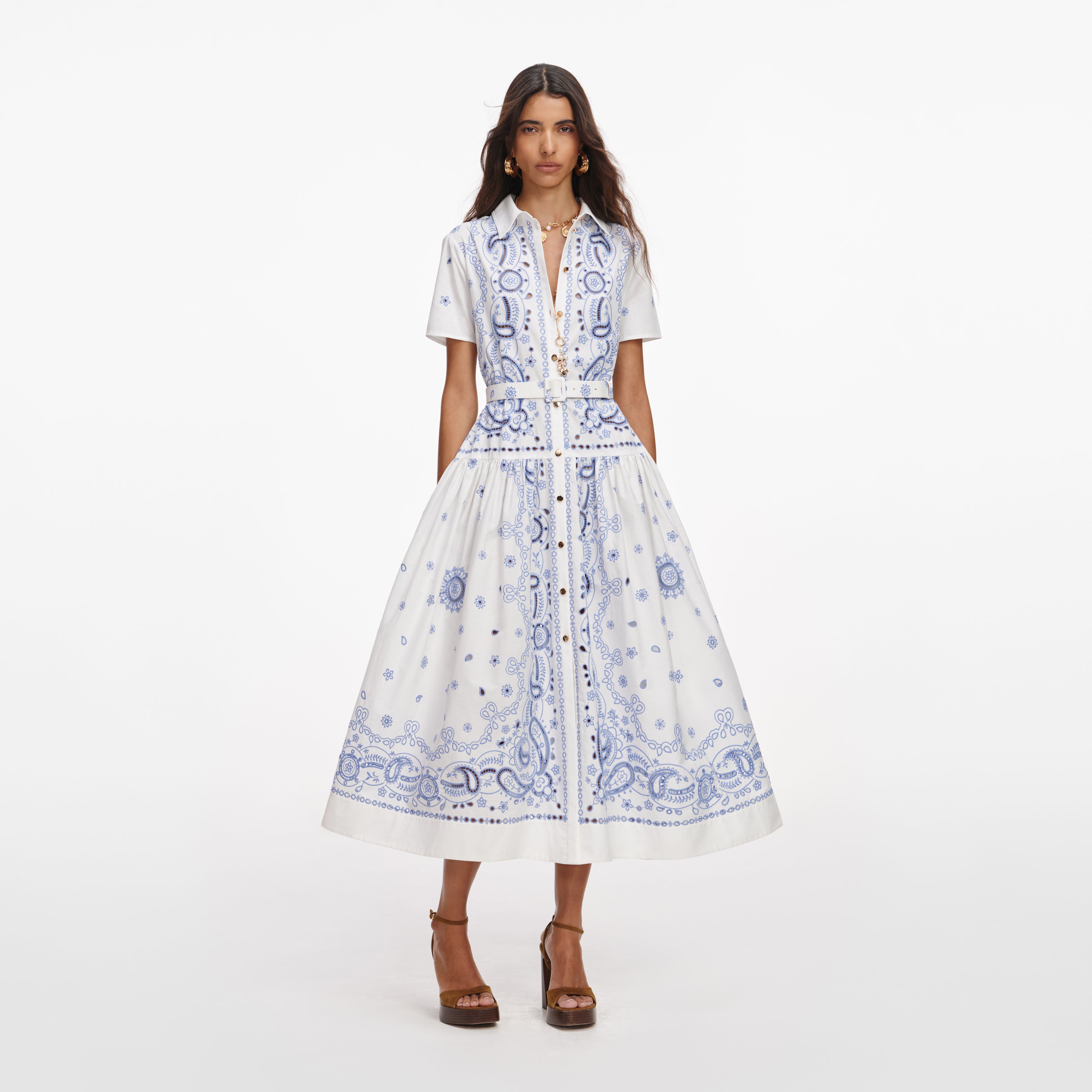 White And Blue Embroidered Midi Dress self-portrait White And Blue Embroidered Midi Dress self-portrait