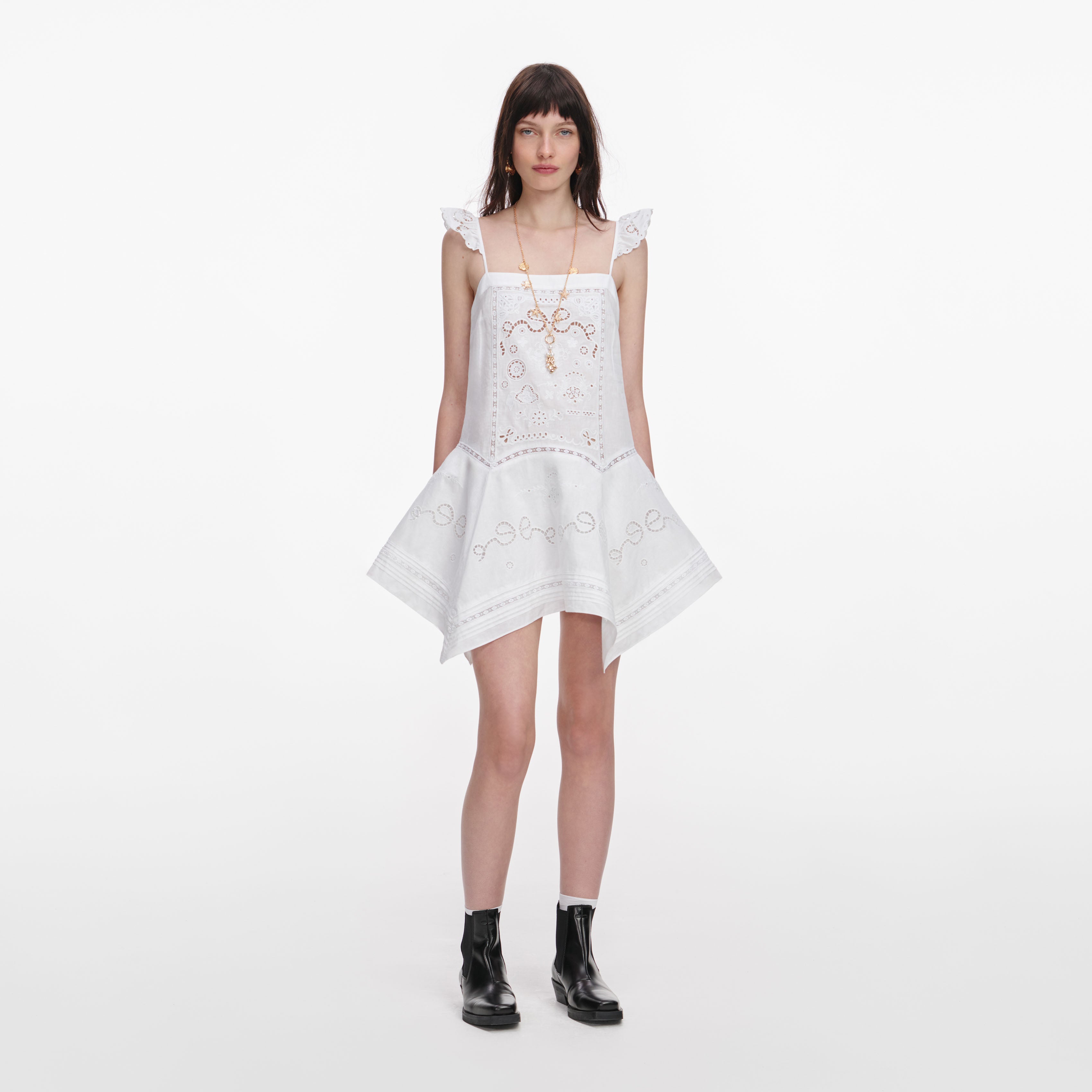 sachin and babi light blue dress Valentino Garavani Floral-Embroidered Linen Mini Dress