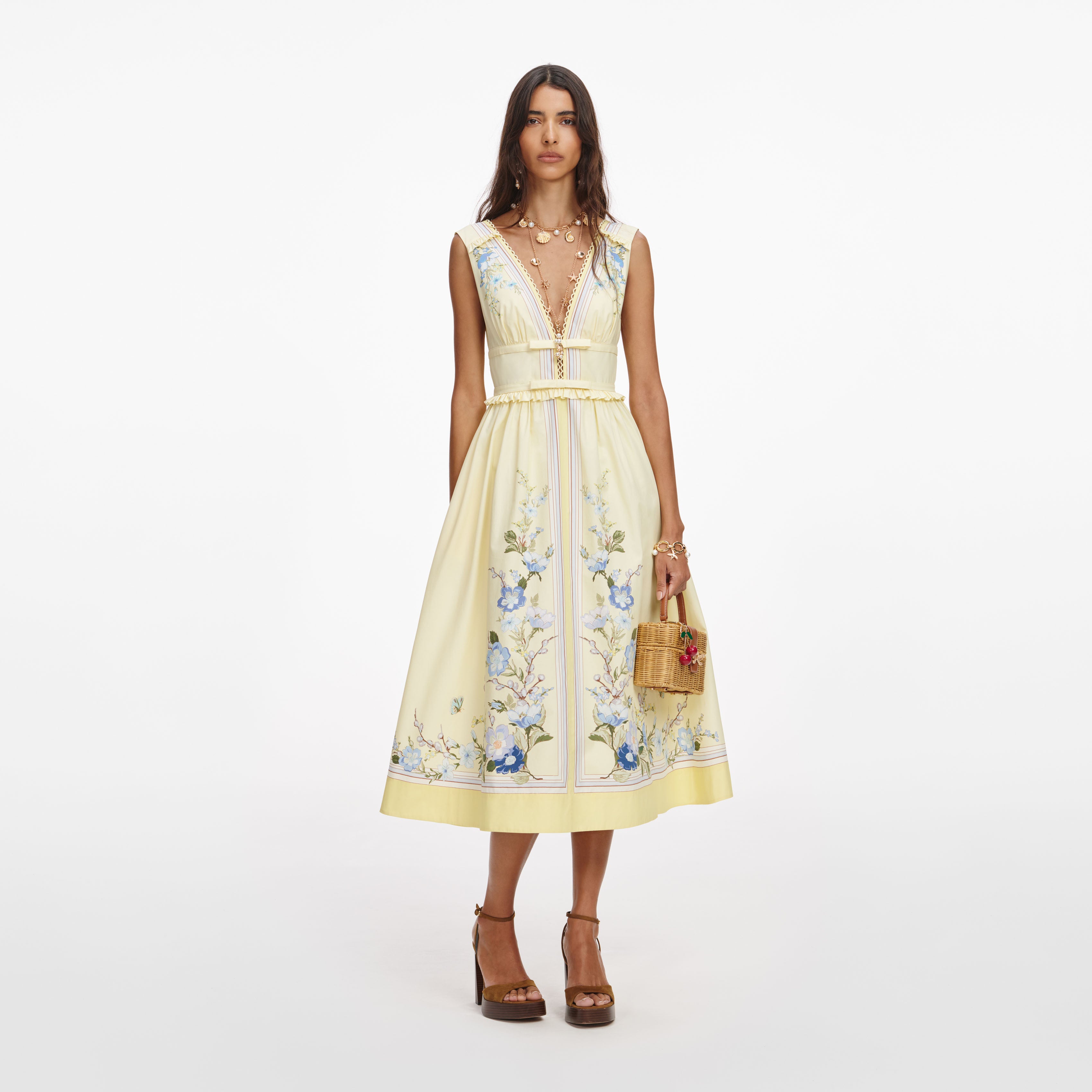 Yellow Floral Cotton Midi Dress – self-portrait