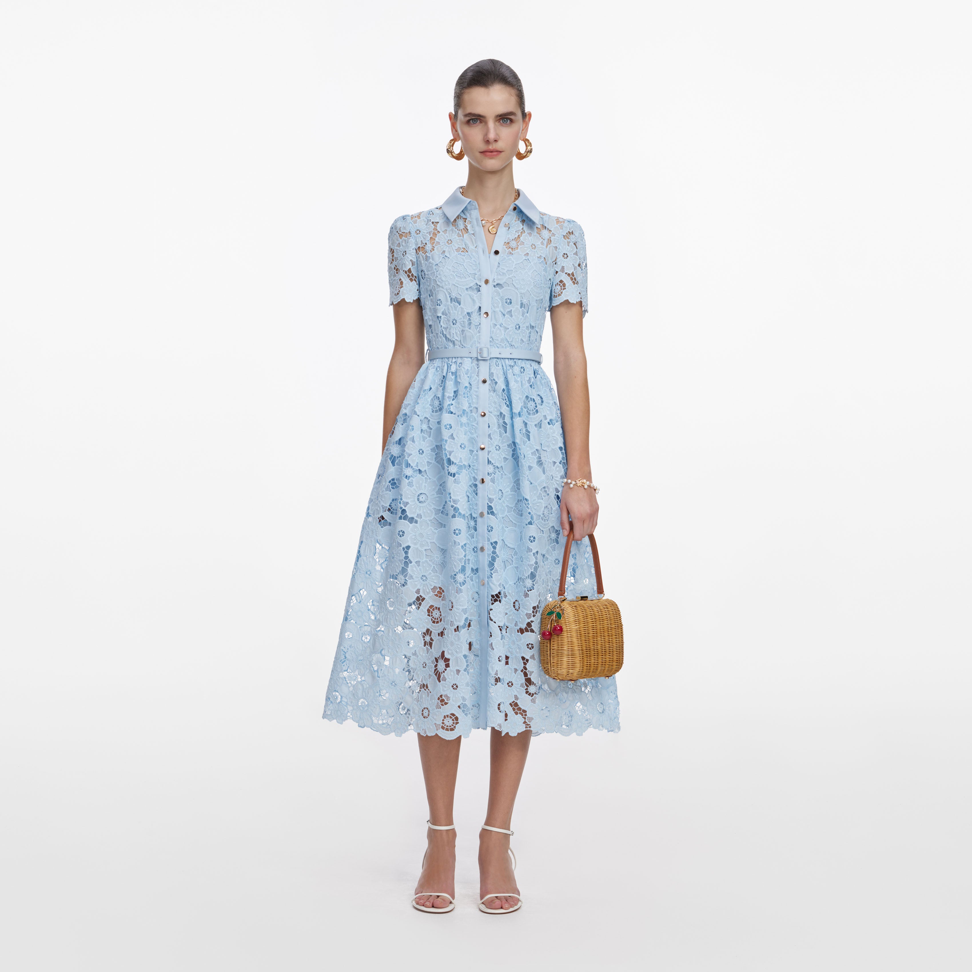 Blue Lace Collared Midi Dress – self-portrait