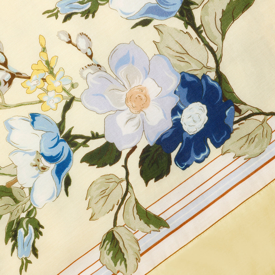 A close up of the fabric for the Yellow Floral Organza Trousers