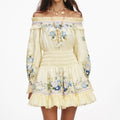 Yellow Floral Organza Ruffle Mini Dress