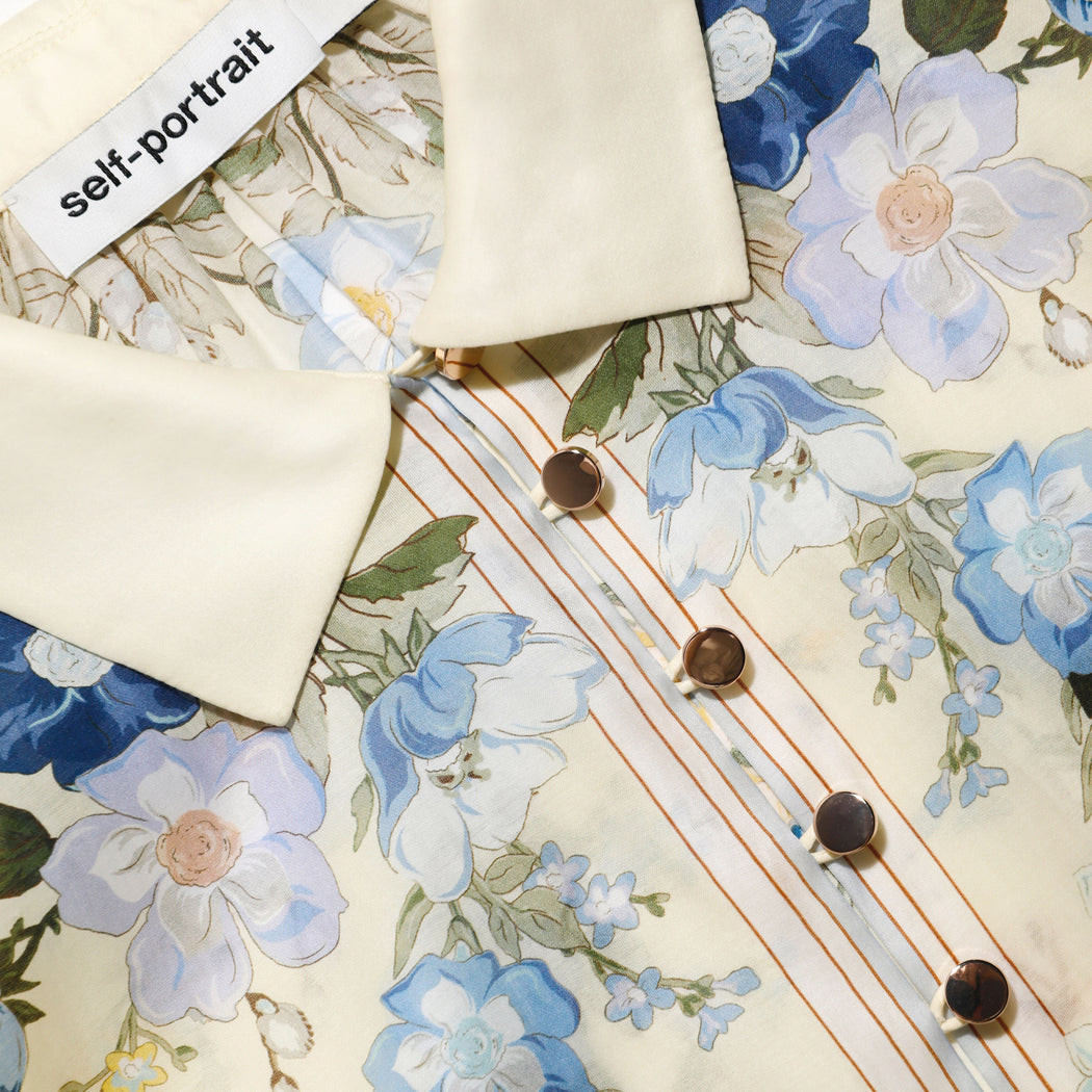 A close up of the fabric for the Yellow Floral Organza Blouse