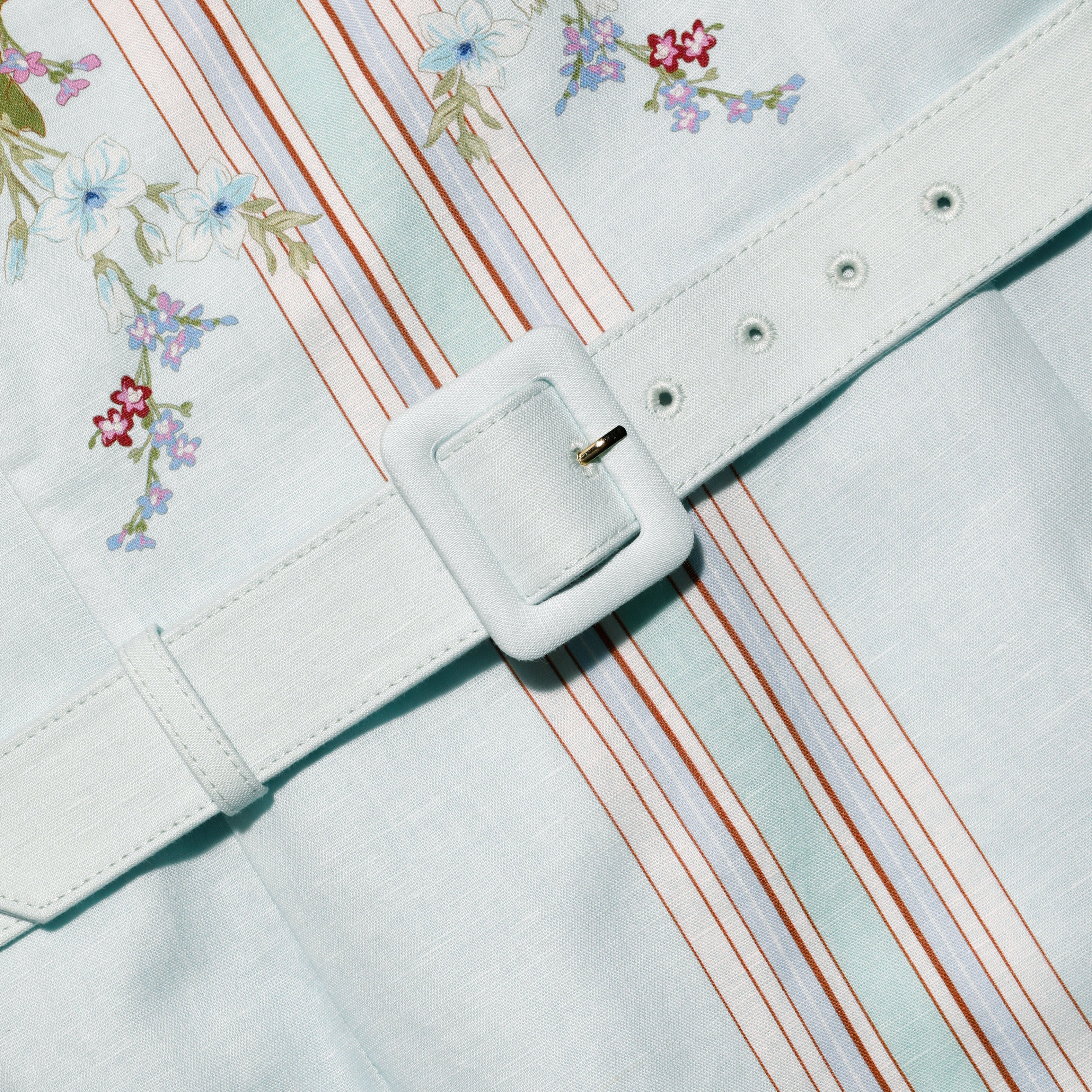 Mint Floral Linen Midi Dress