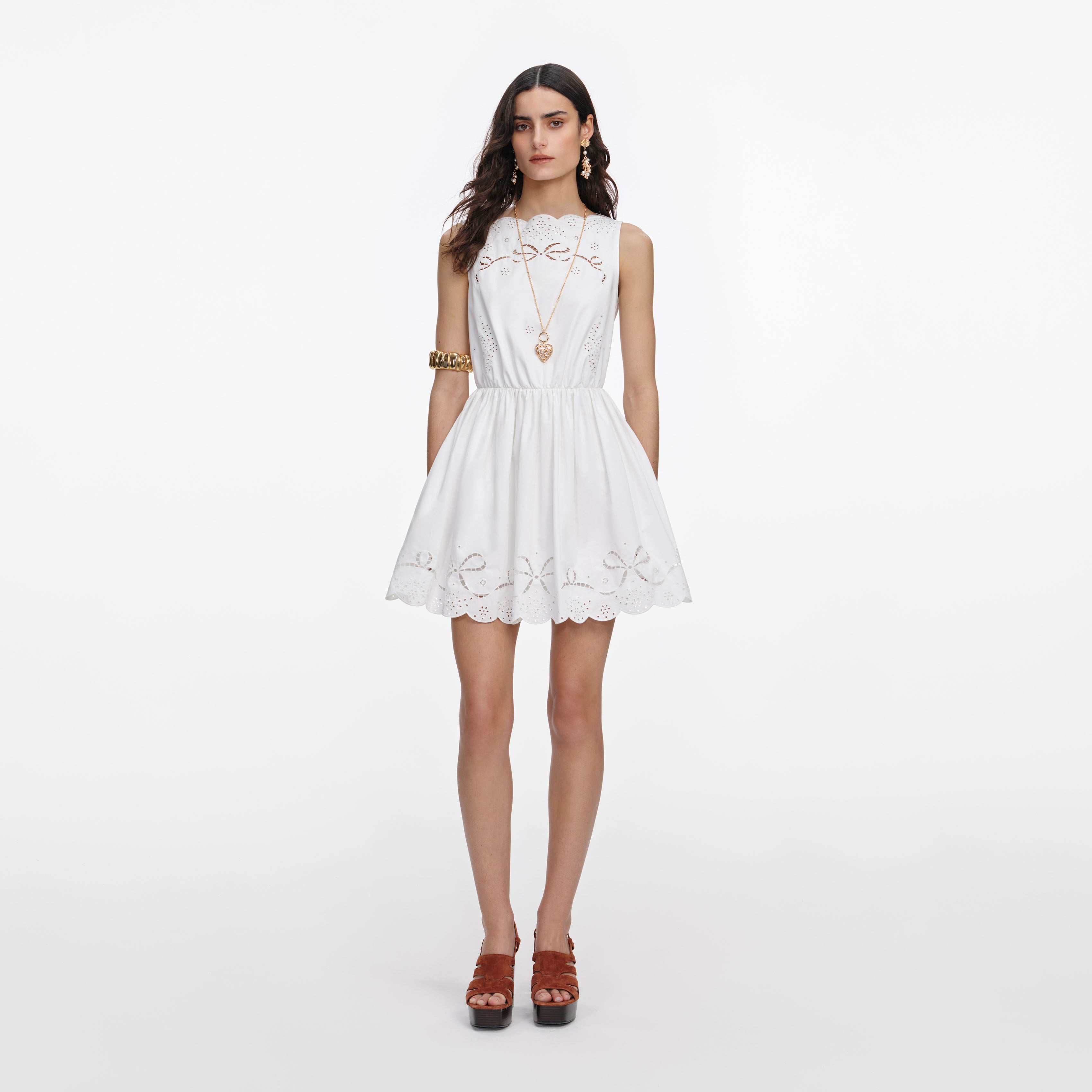 White Cotton Embroidered Mini Dress – self-portrait