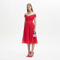 Red Chiffon Off Shoulder Midi Dress