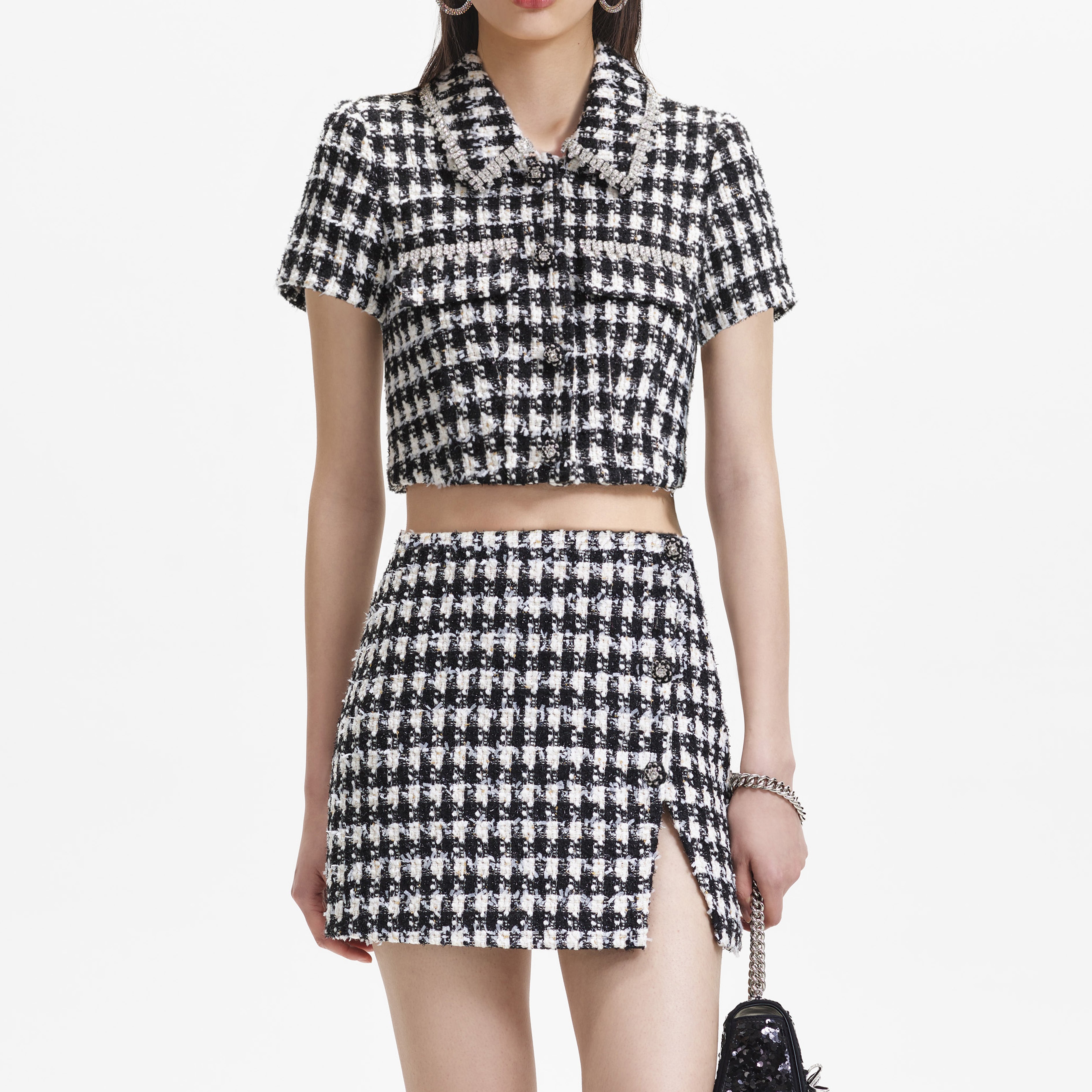 Black Check Boucle Mini Skirt