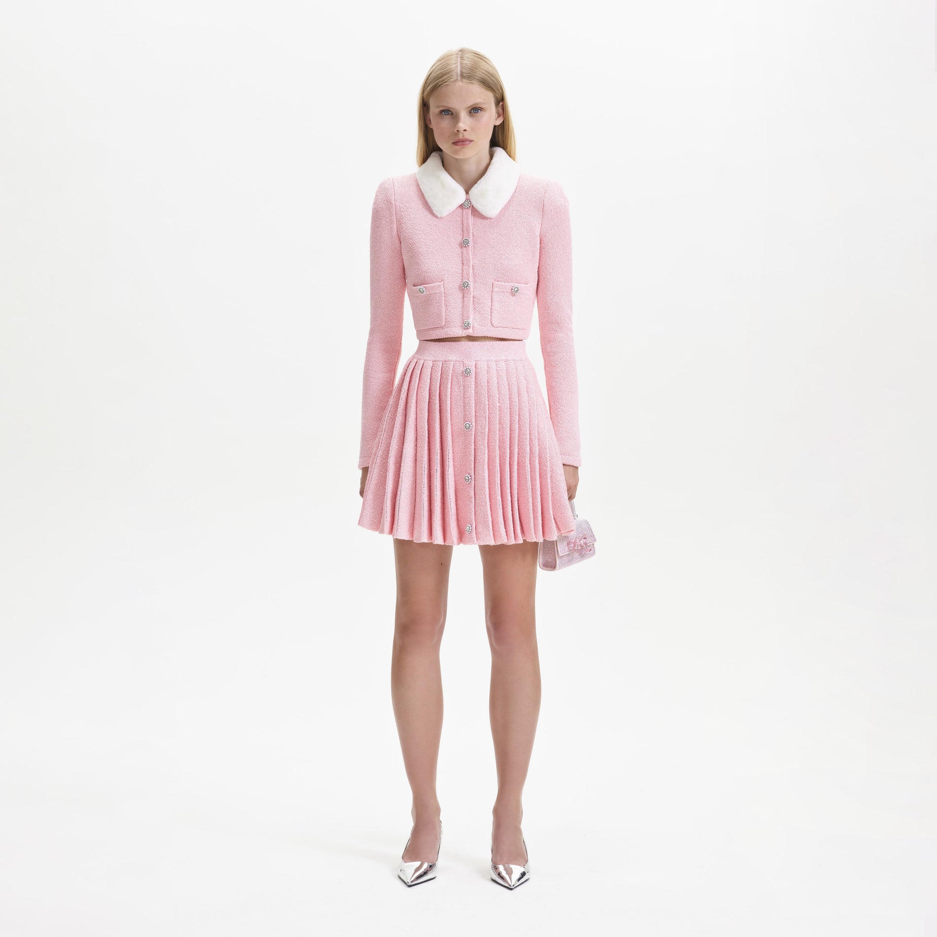 Pink Pleated Knit Mini Skirt