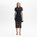 Black Lace Button Front Midi Dress