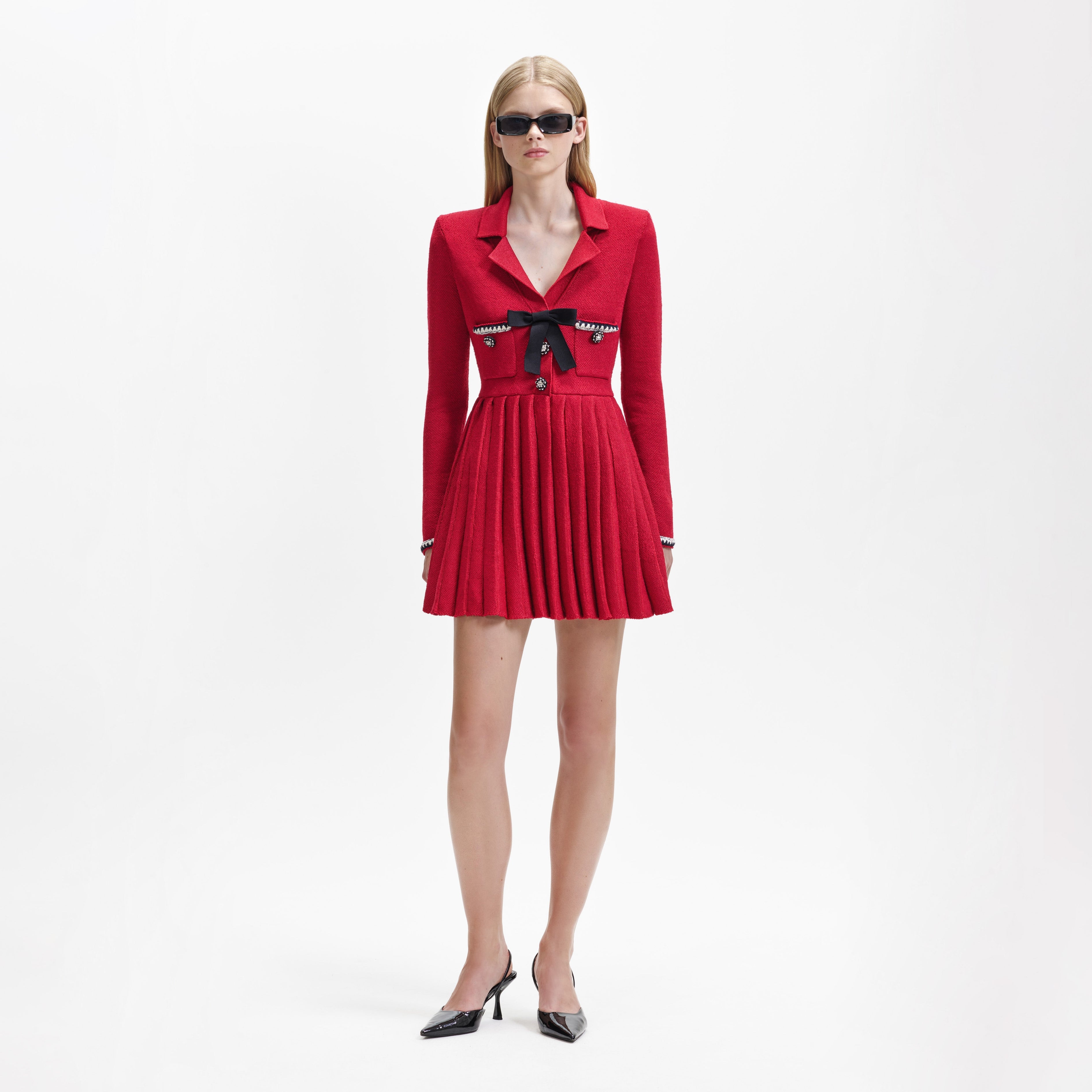 Red Knit Bow Mini Dress