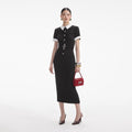 블랙 크레이프 콘트라스트 미디 드레스