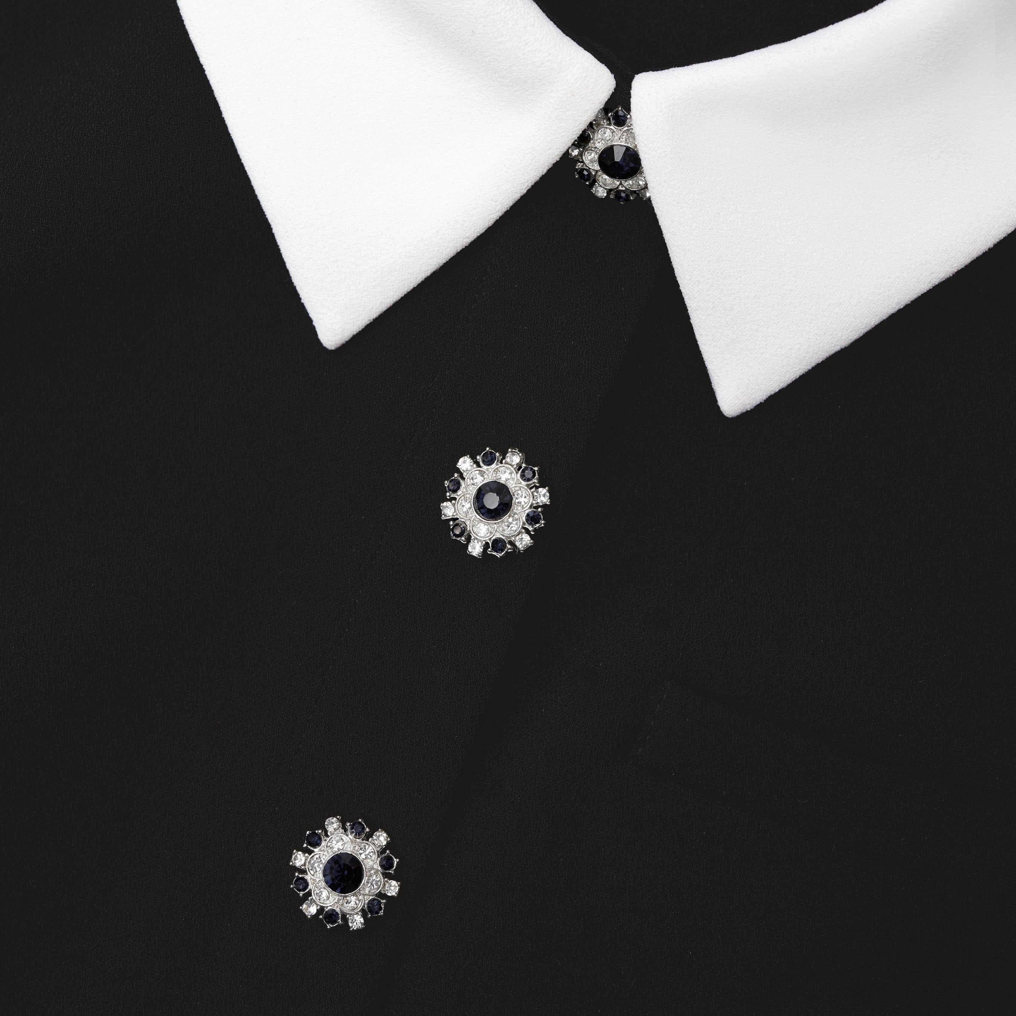 블랙 크레이프 콘트라스트 미디 드레스