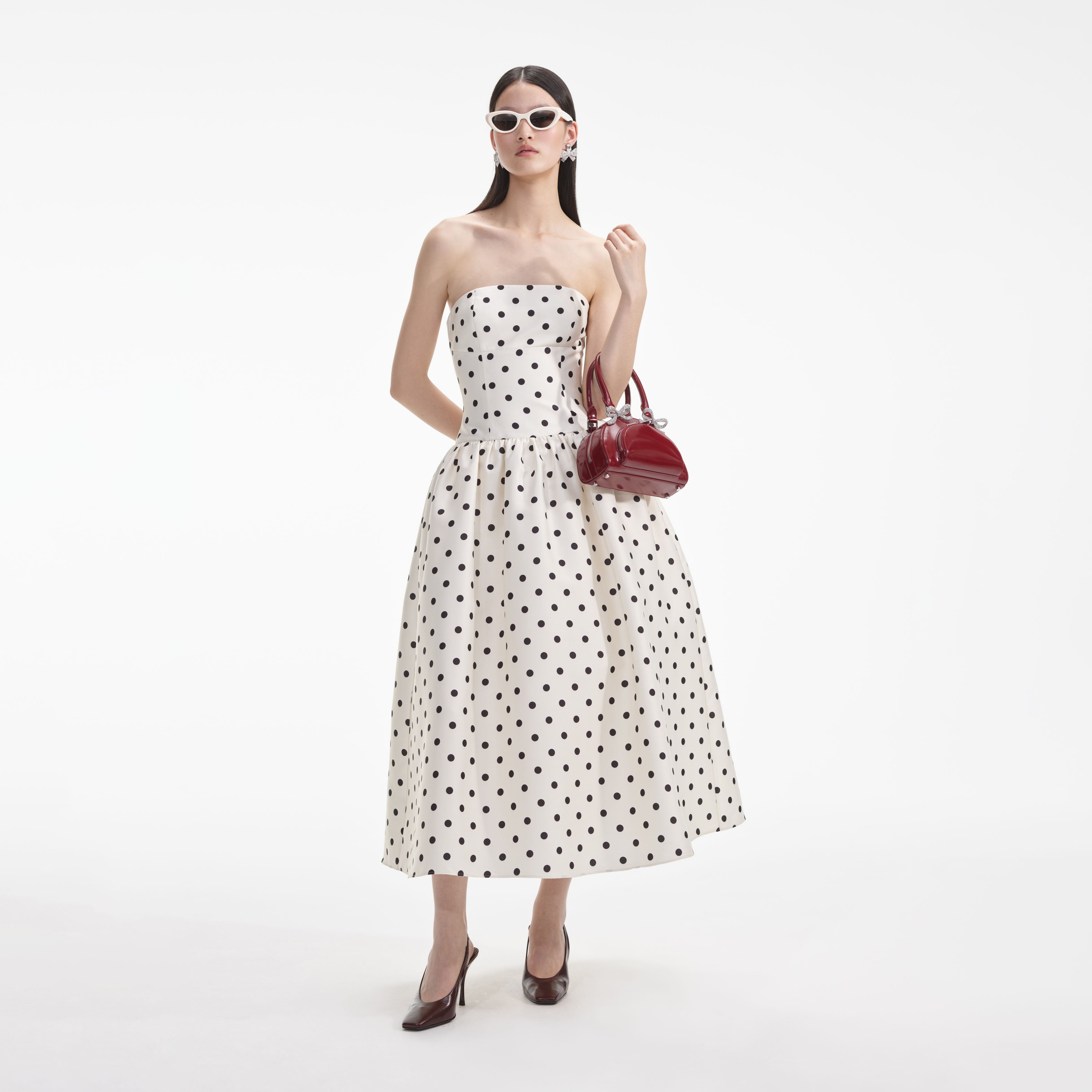 Cream Polka Dot Taffeta Midi Dress – self-portrait