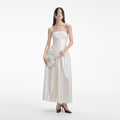 Cream Sequin Bandeau Midi Dress