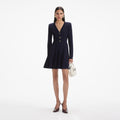 네이비 포인텔 니트 미니 드레스