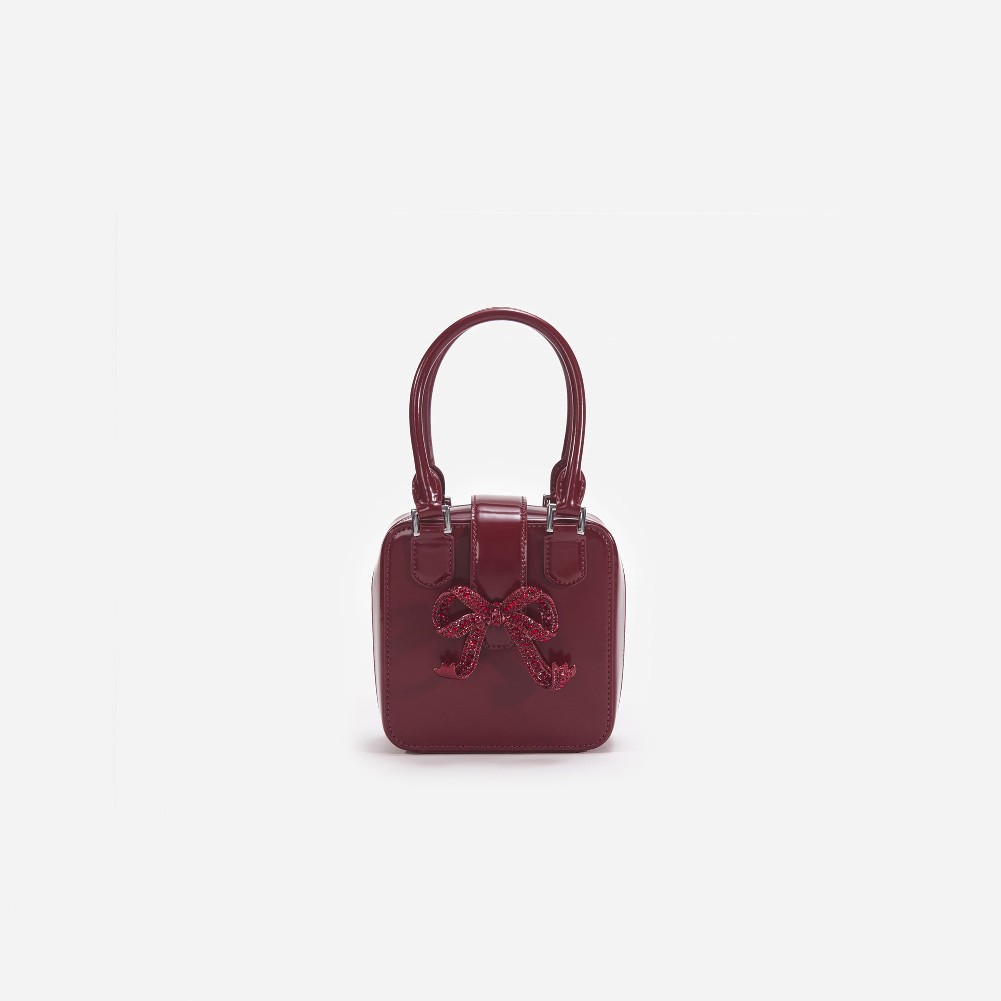 Burgundy Leather Square Mini Tote Bag