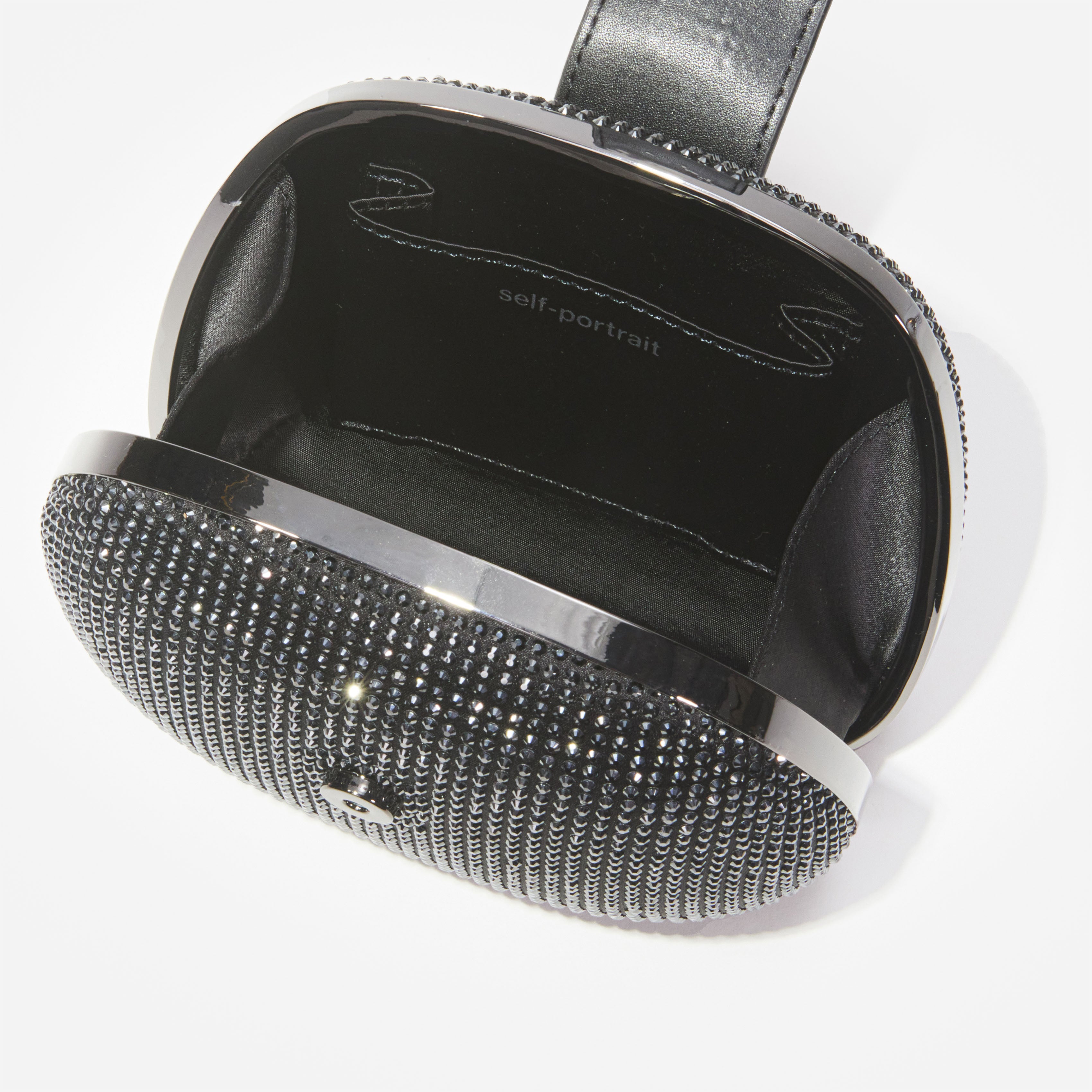 블랙 라인스톤 탑 핸들 클러치 백