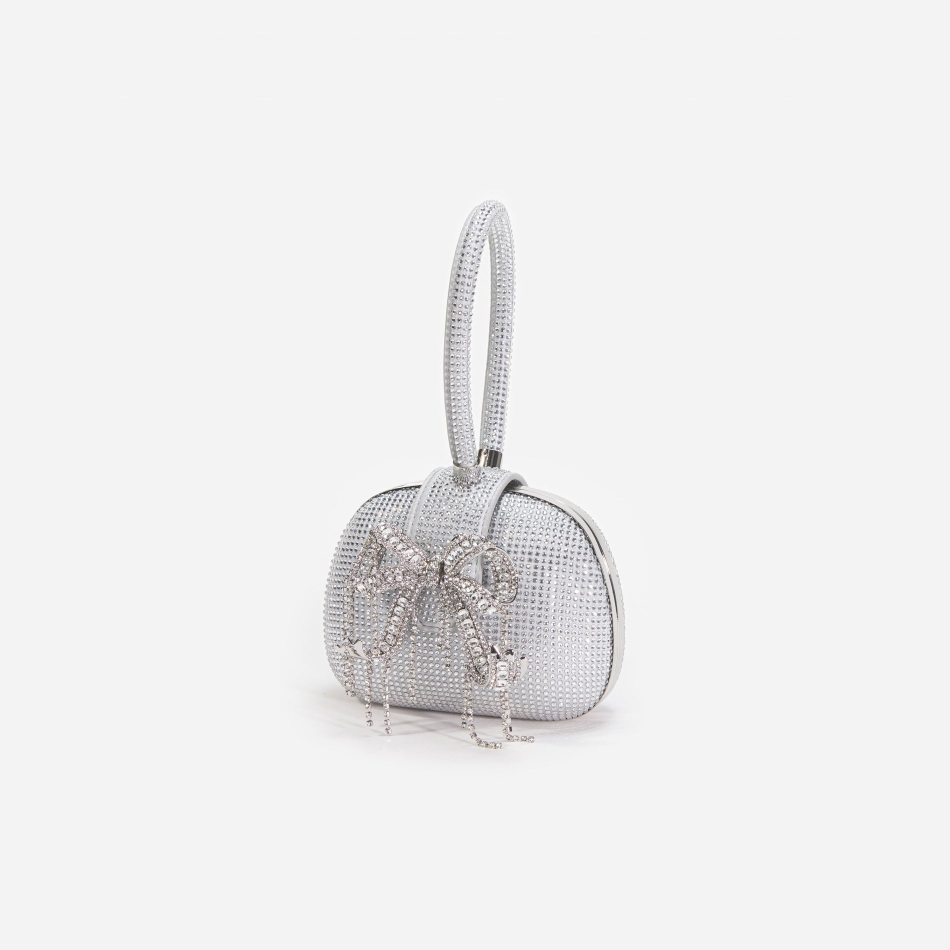 Silver Rhinestone Top Handle Clutch Bag