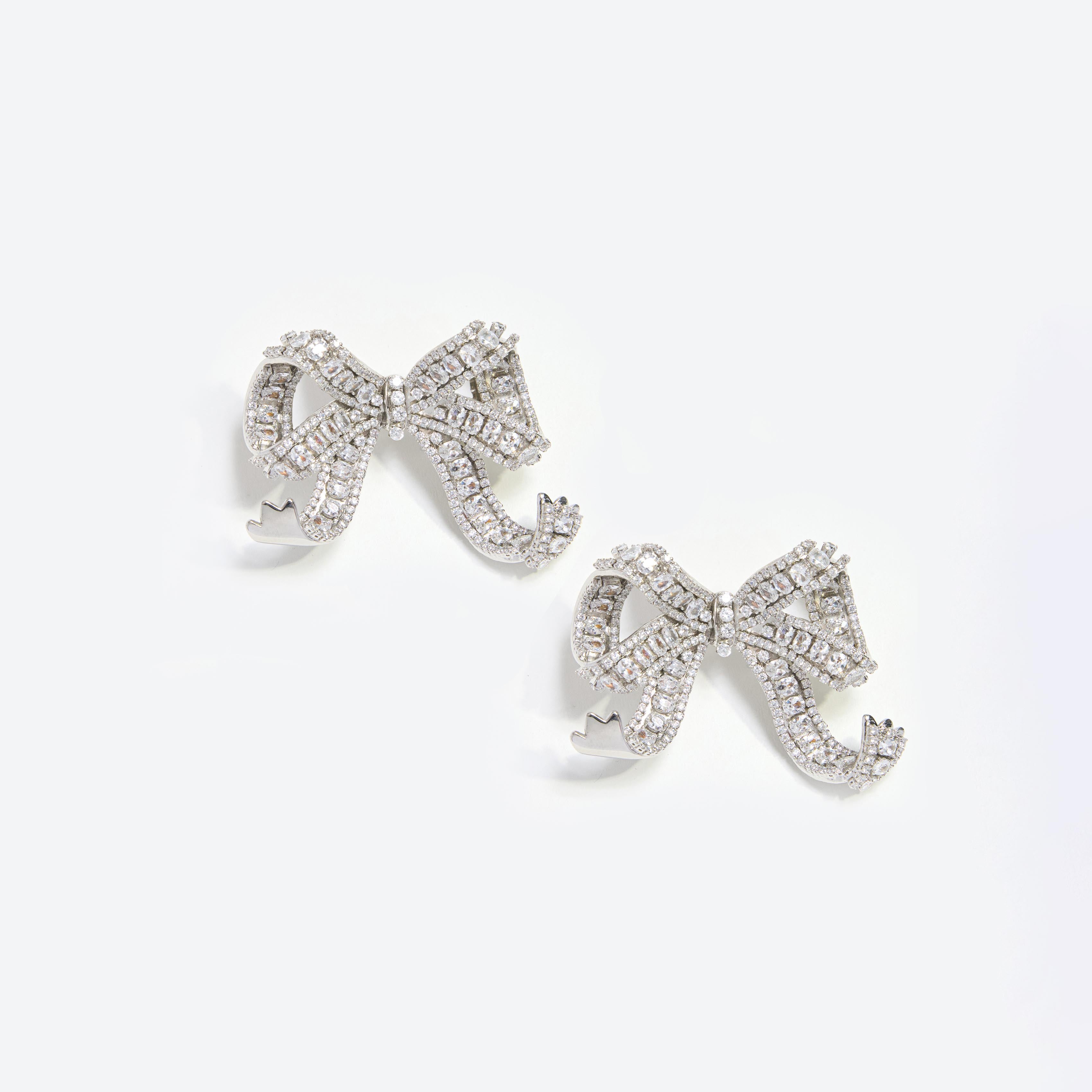 Bow Earrings Silver Diamante Stud Earrings Accessorize London