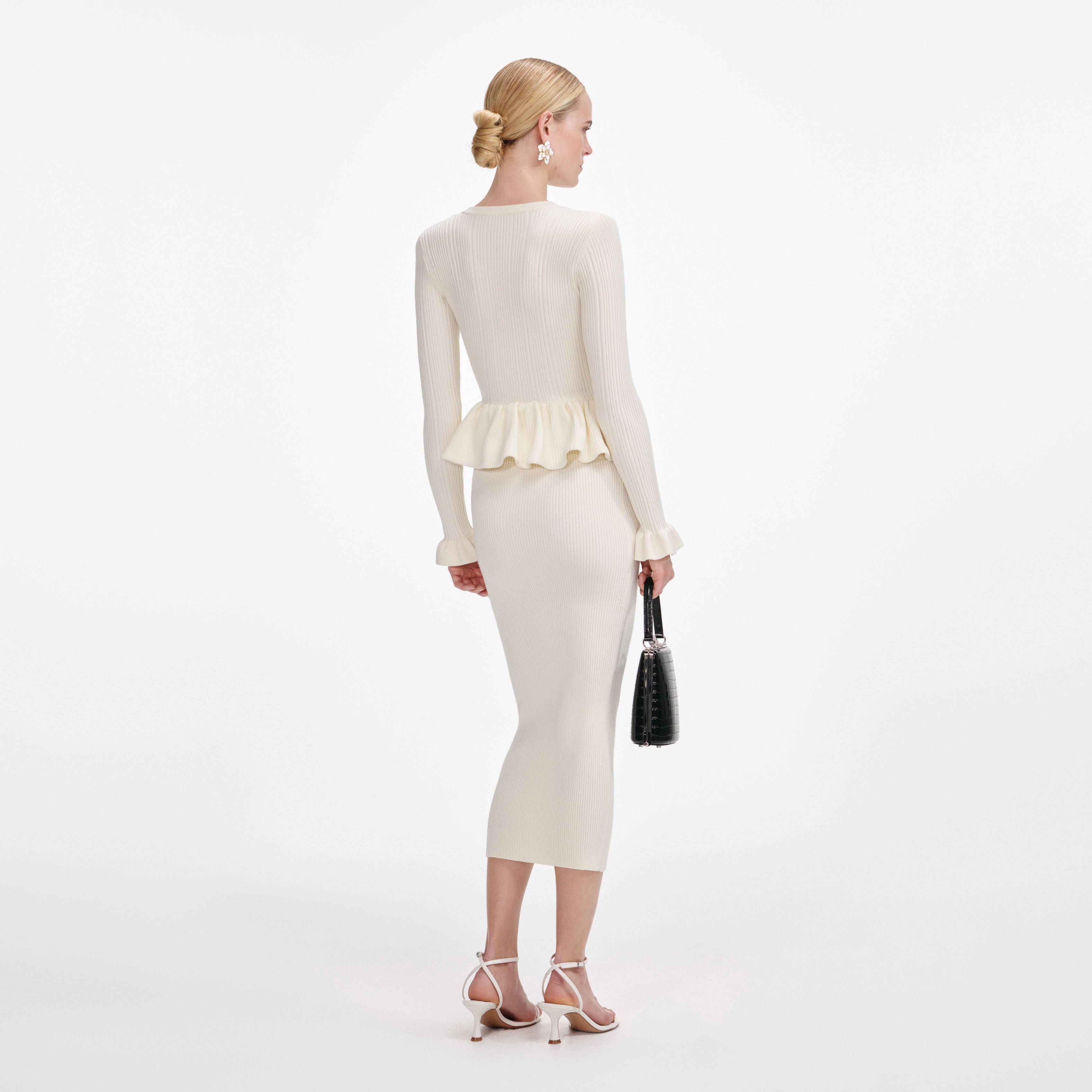 Cream Asymmetric Knit Midi Dress