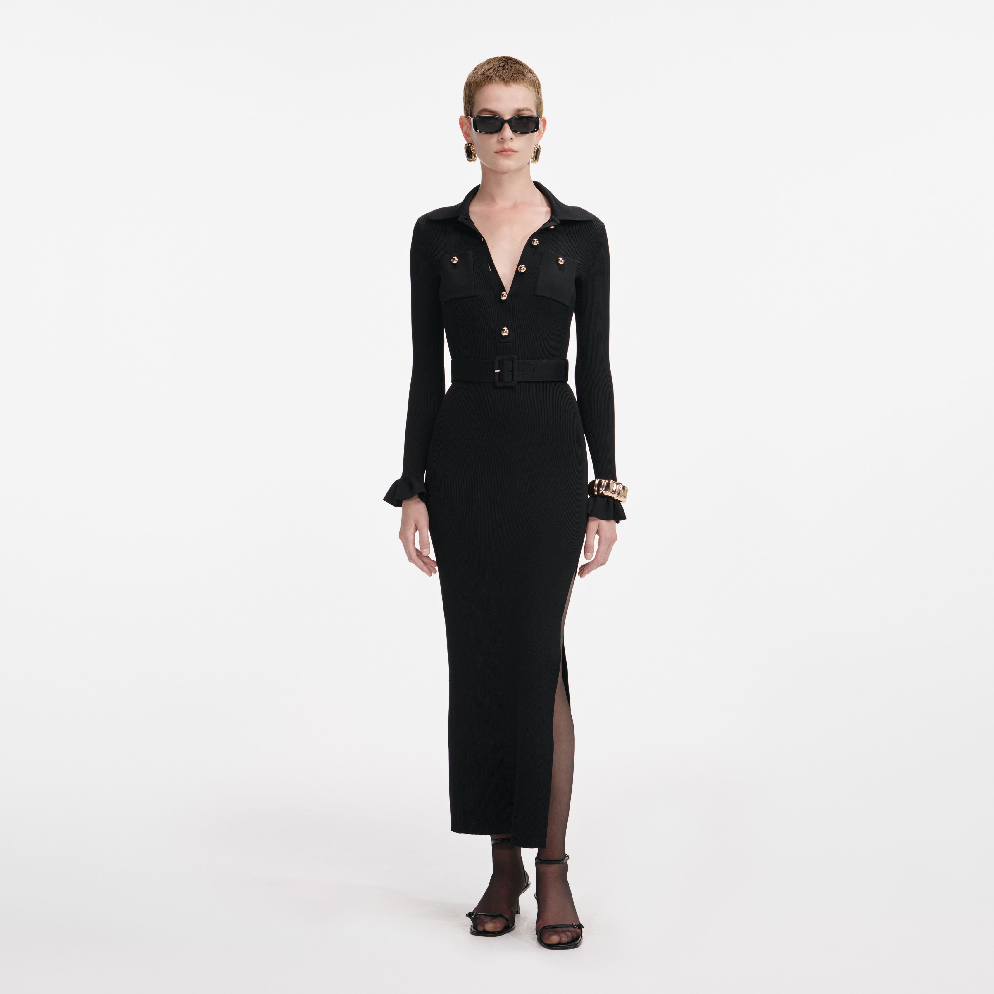 Black Ribbed Knit Maxi Dress self-portrait Black Ribbed Knit Maxi Dress self-portrait