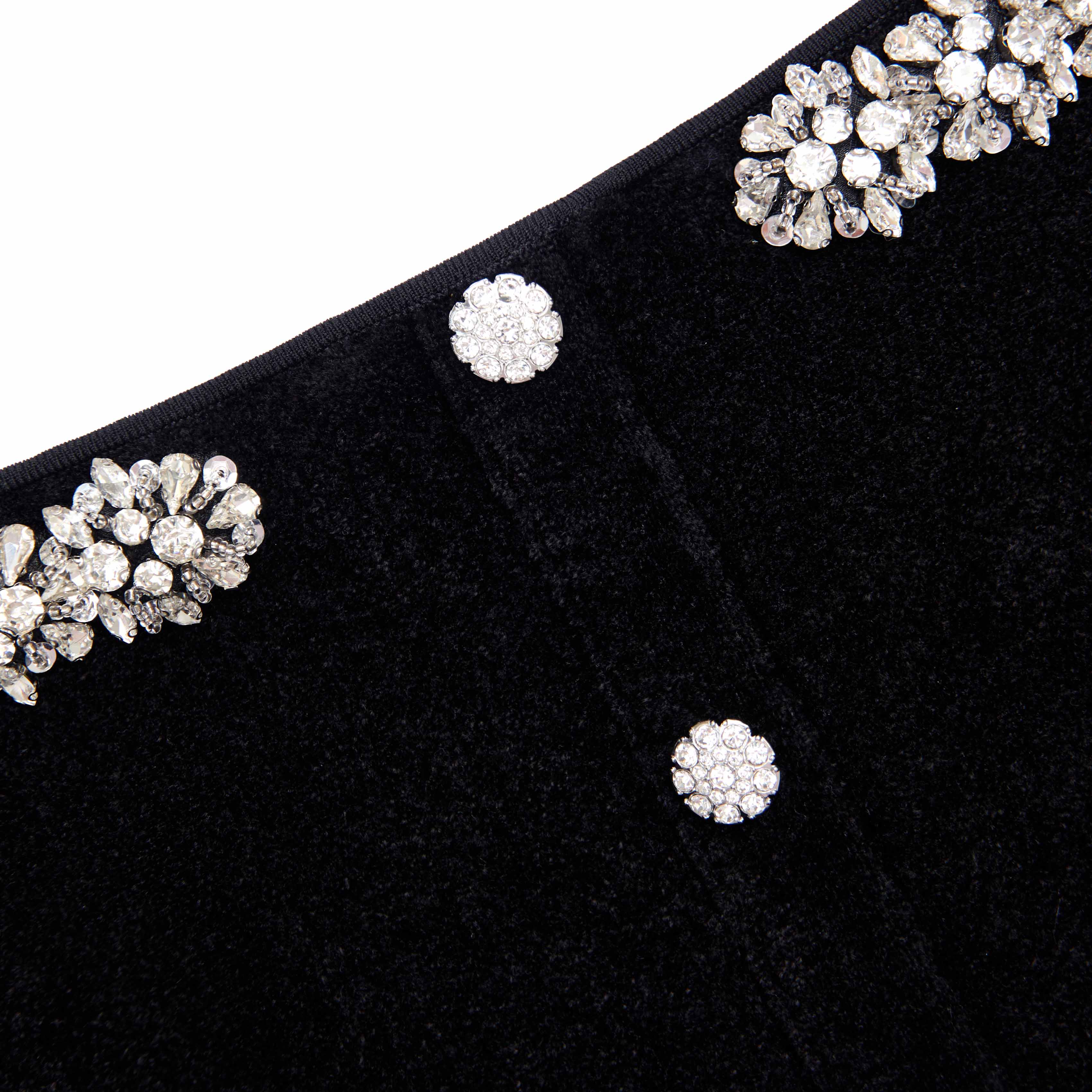 Black Chenille Knit Crystal Trim Midi Dress