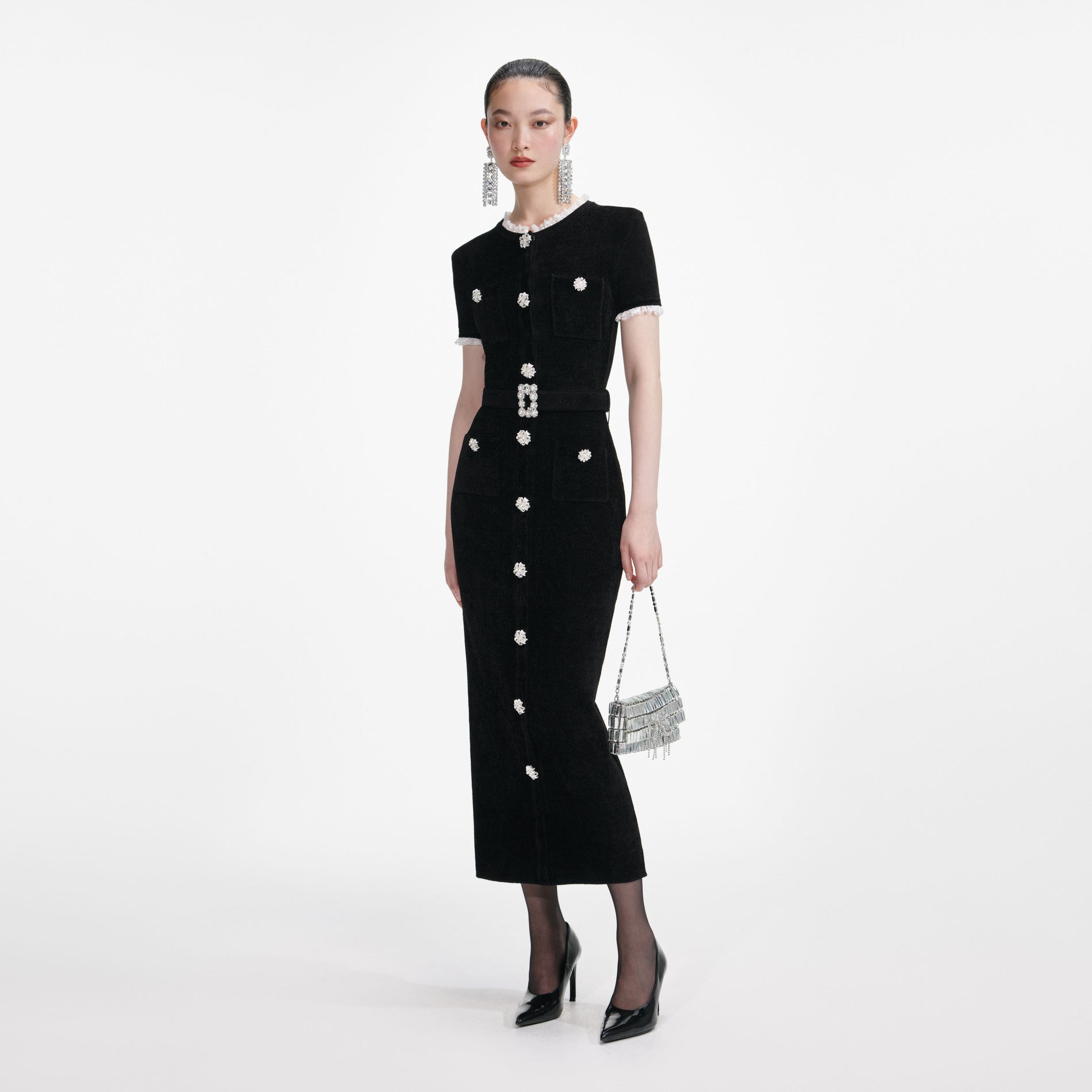 Black Chenille Knit Midi Dress