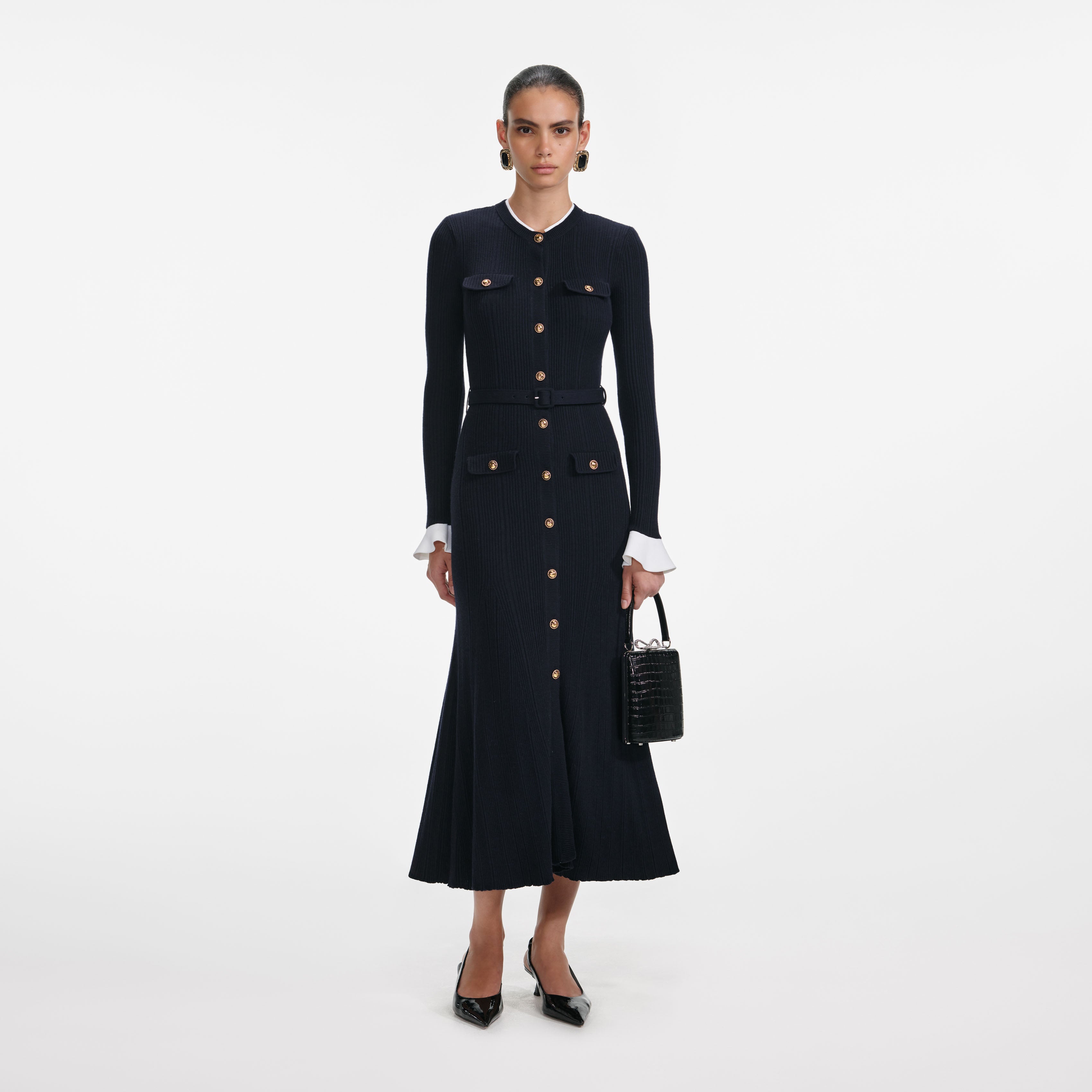 Navy Viscose Knit Midi Dress self-portrait Navy Viscose Knit Midi Dress self-portrait