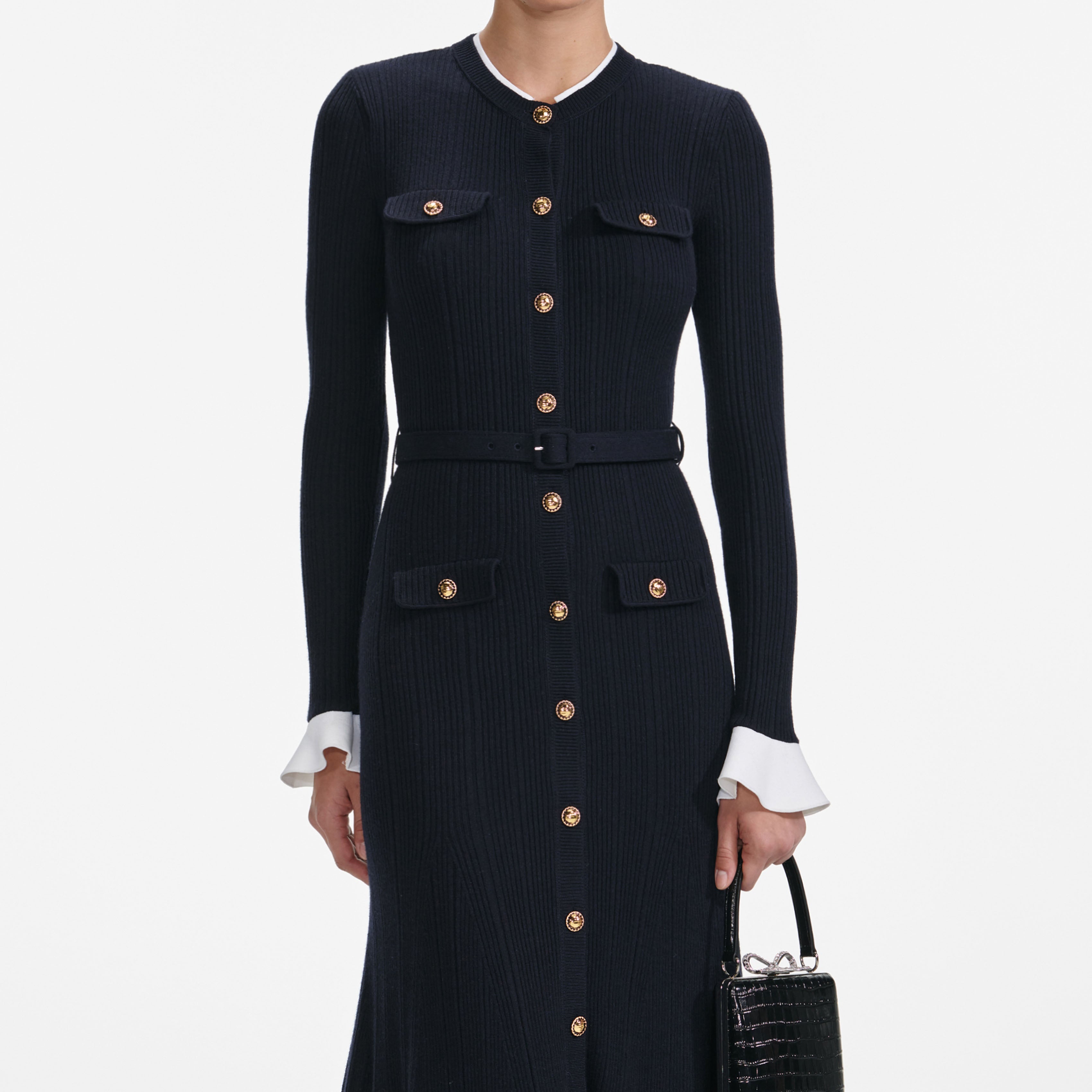 Navy Viscose Knit Midi Dress