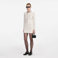 Cream Textured Knit Mini Skirt