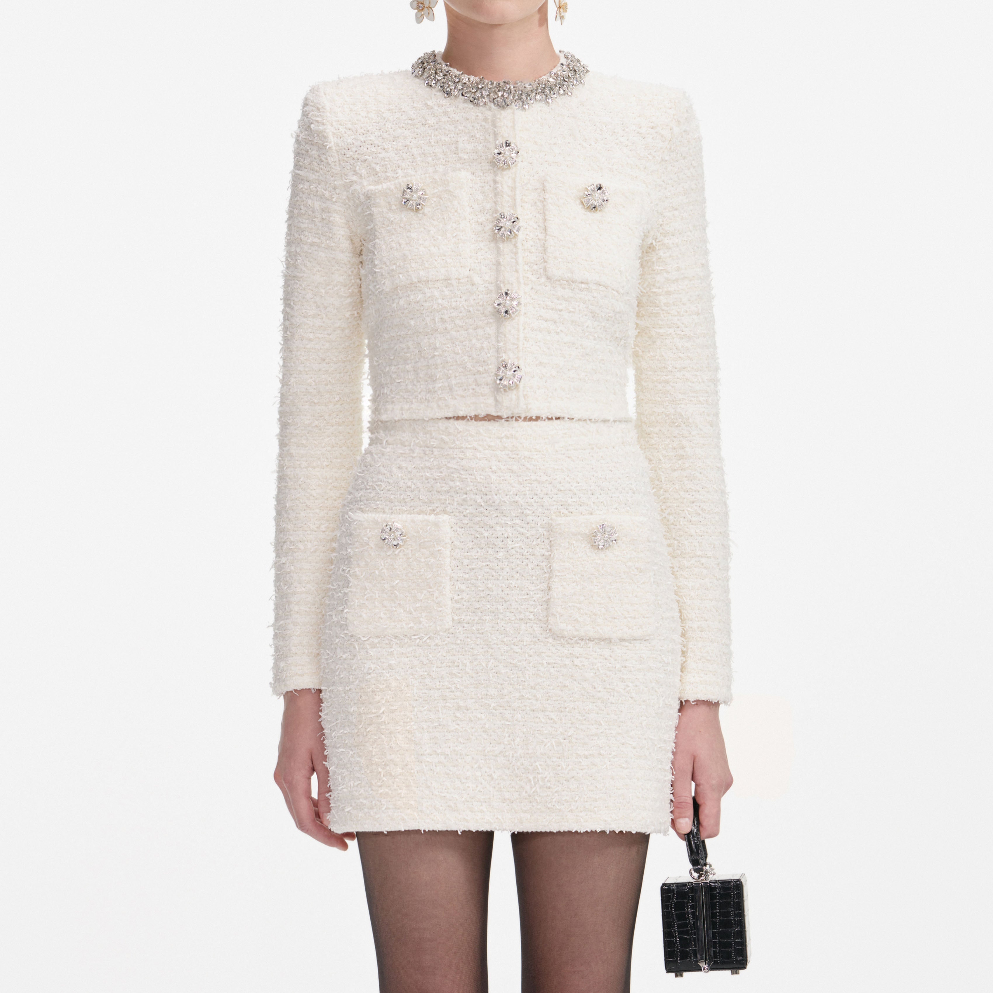 Cream Textured Knit Mini Skirt