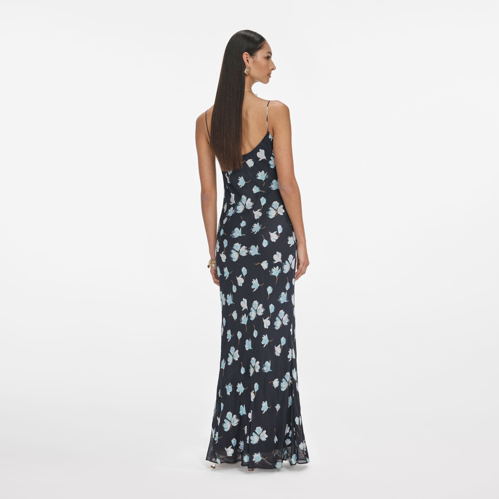 Navy Floral Rhinestone Maxi Dress