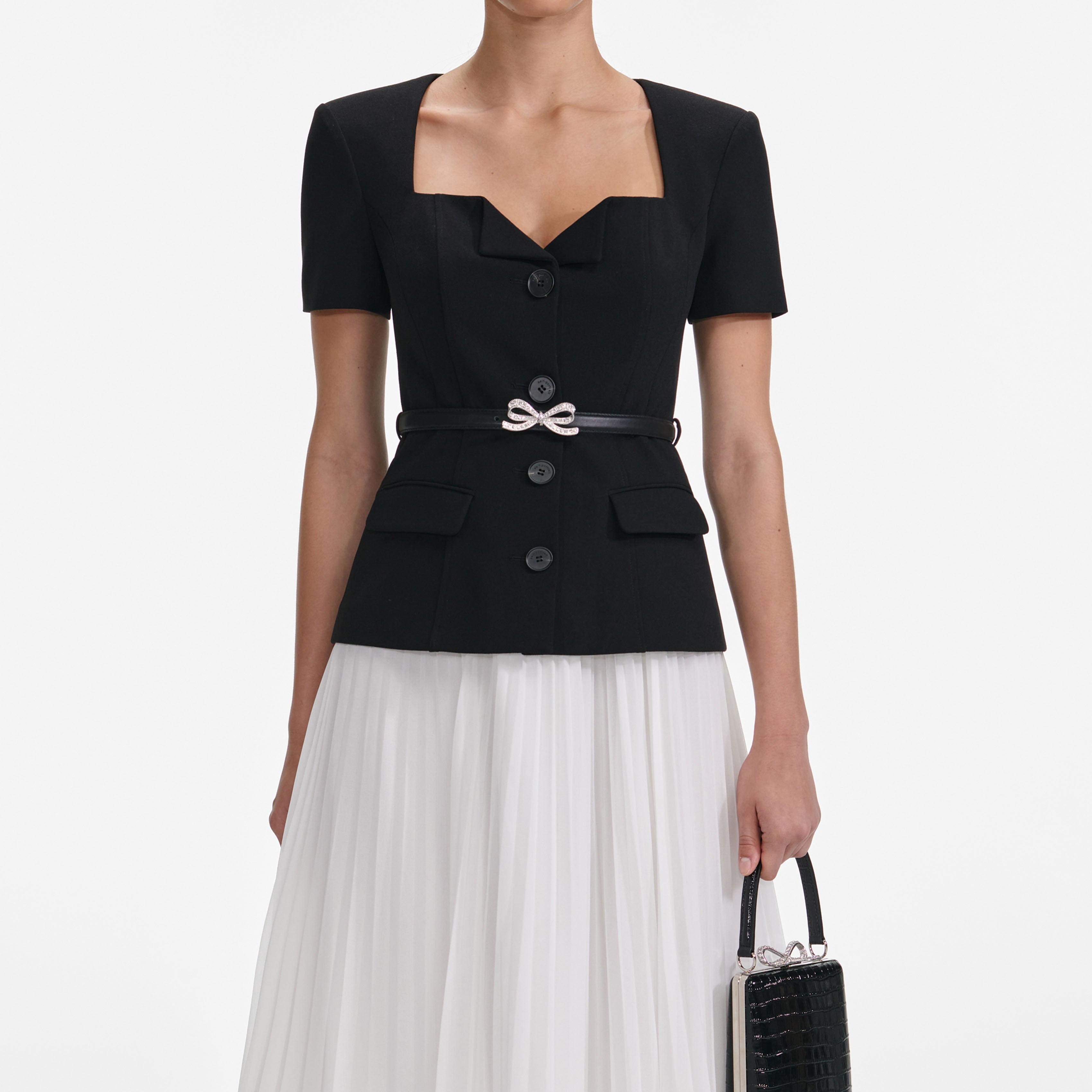 Black Tailored Contrast Chiffon Midi Dress