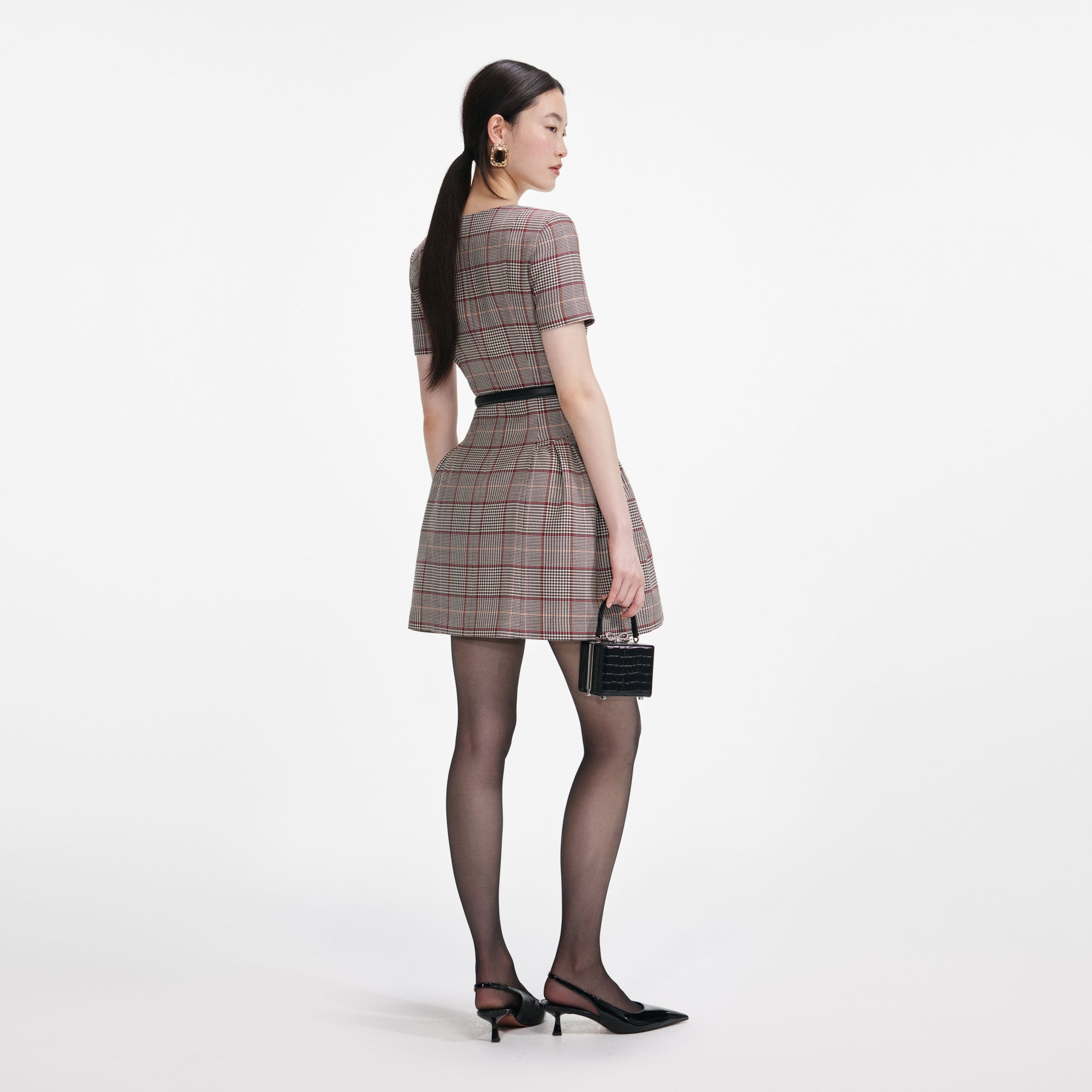 Brown Check Short Sleeve Mini Dress