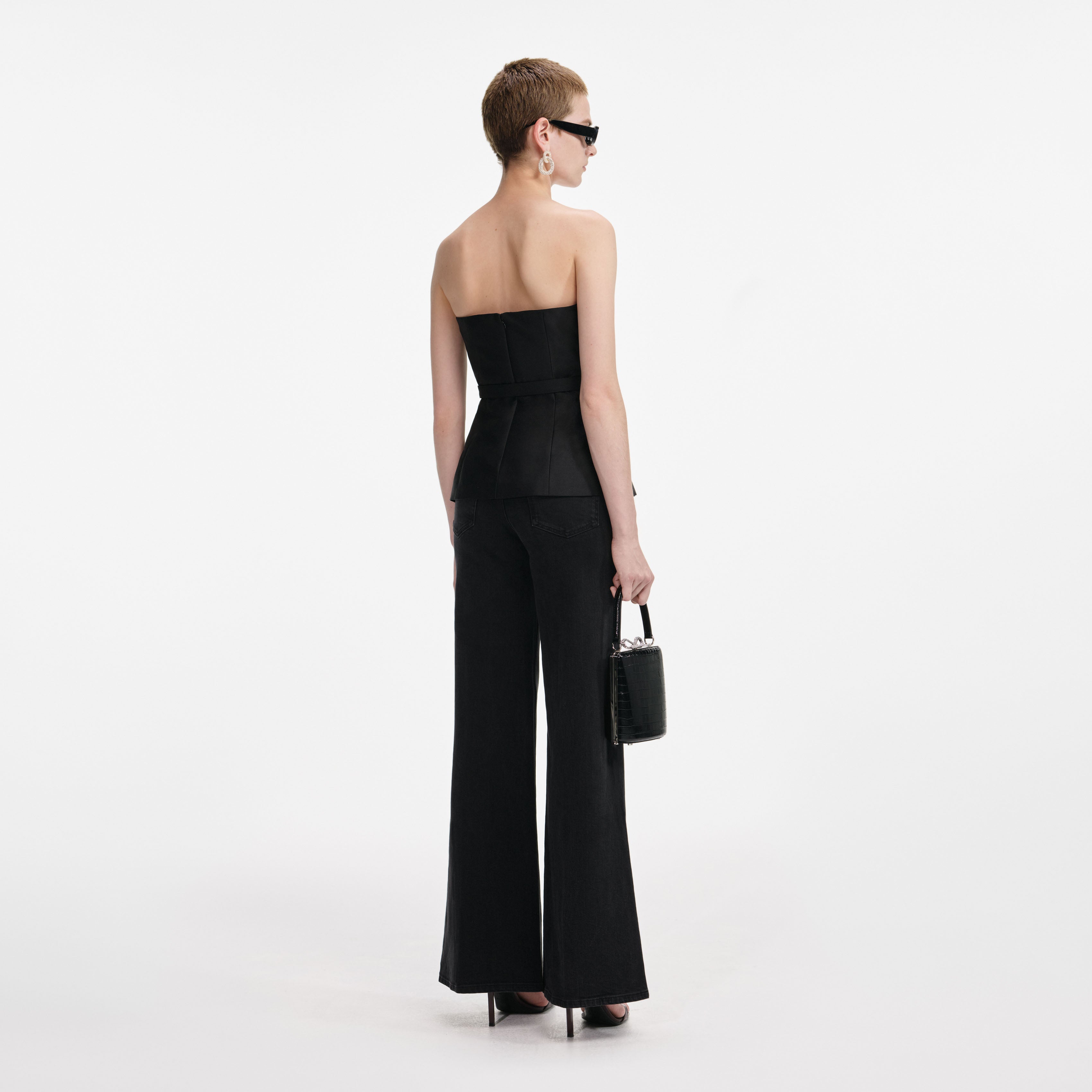 Black Taffeta Bandeau Jumpsuit