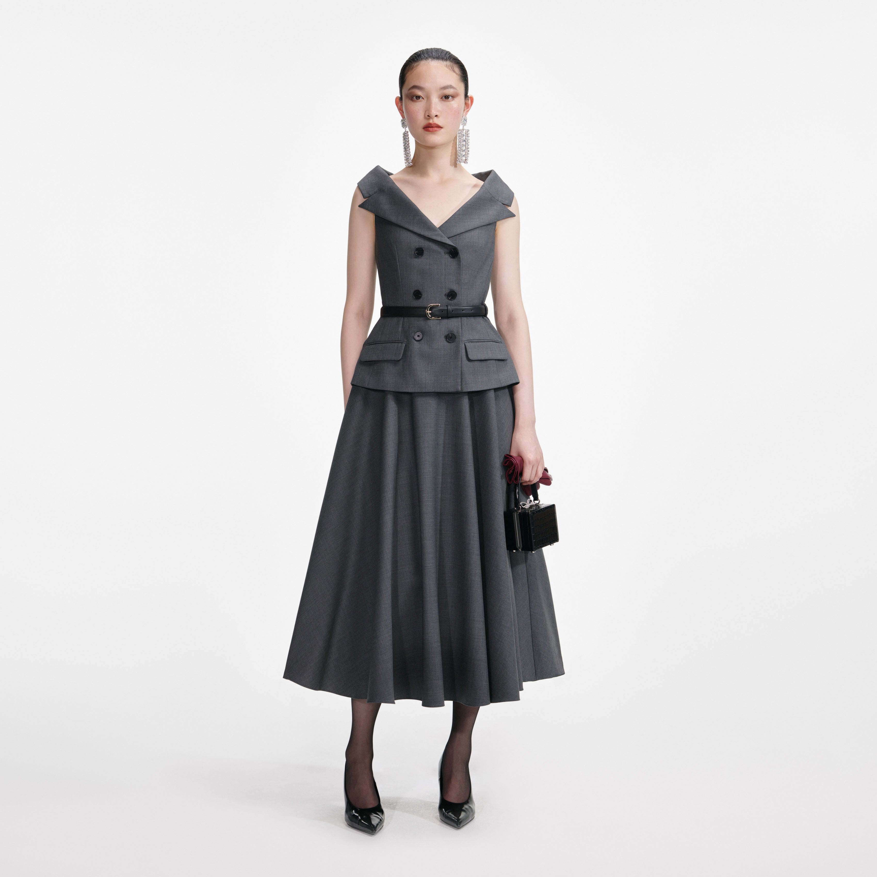 Grey Wool Tailored Midi Dress self-portrait Grey Wool Tailored Midi Dress self-portrait