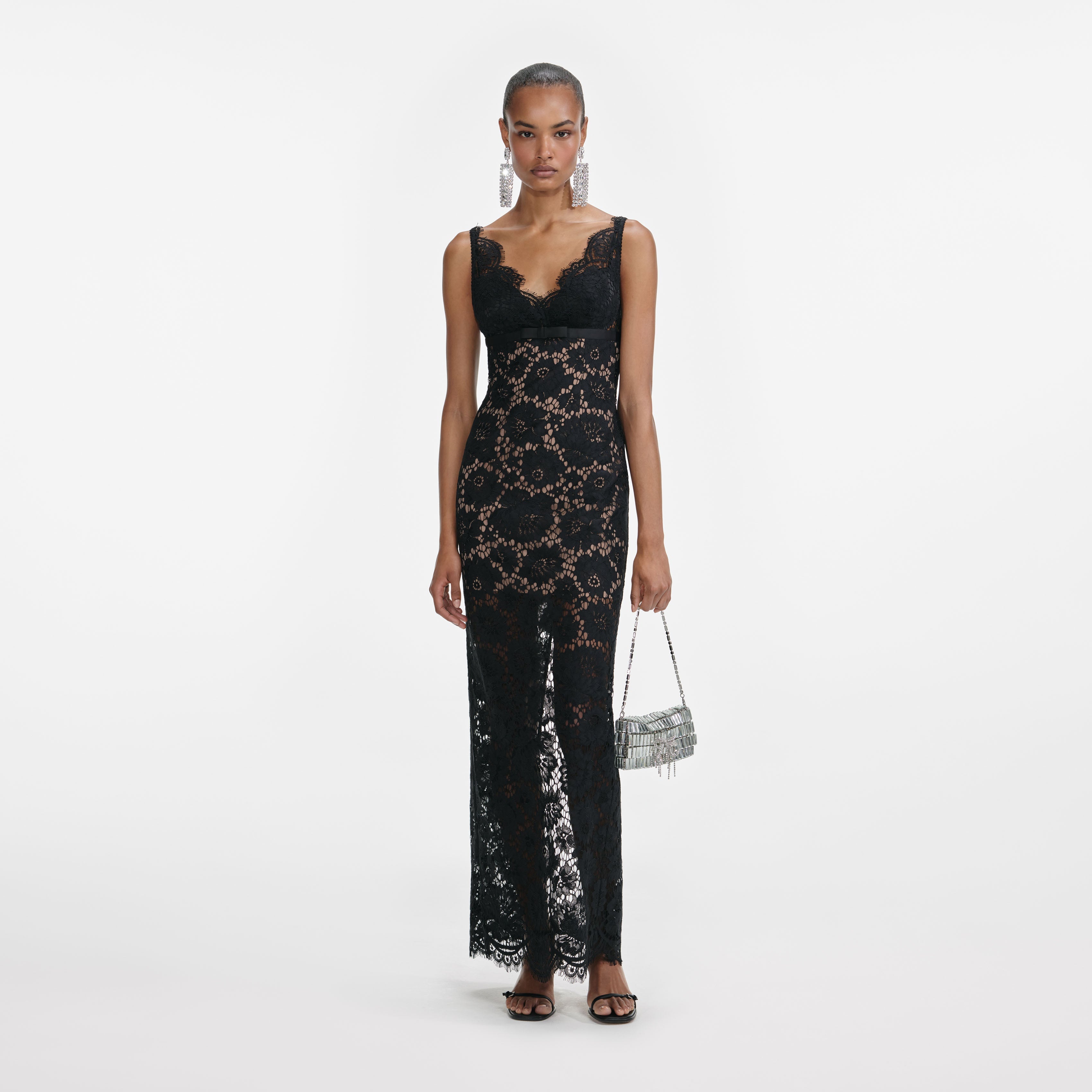 self portrait spiral lace maxi dress self-portrait Rhinestone Lace Maxi Dress in White