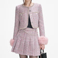 Pink Boucle Fur Cuff Jacket