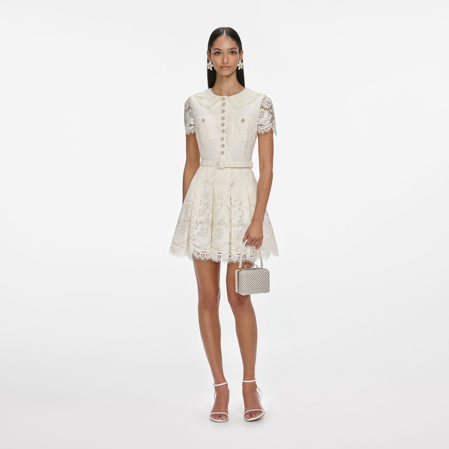 Cream Floral Lace Mini Dress