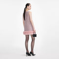 Pink Boucle Fur Hem Mini Dress