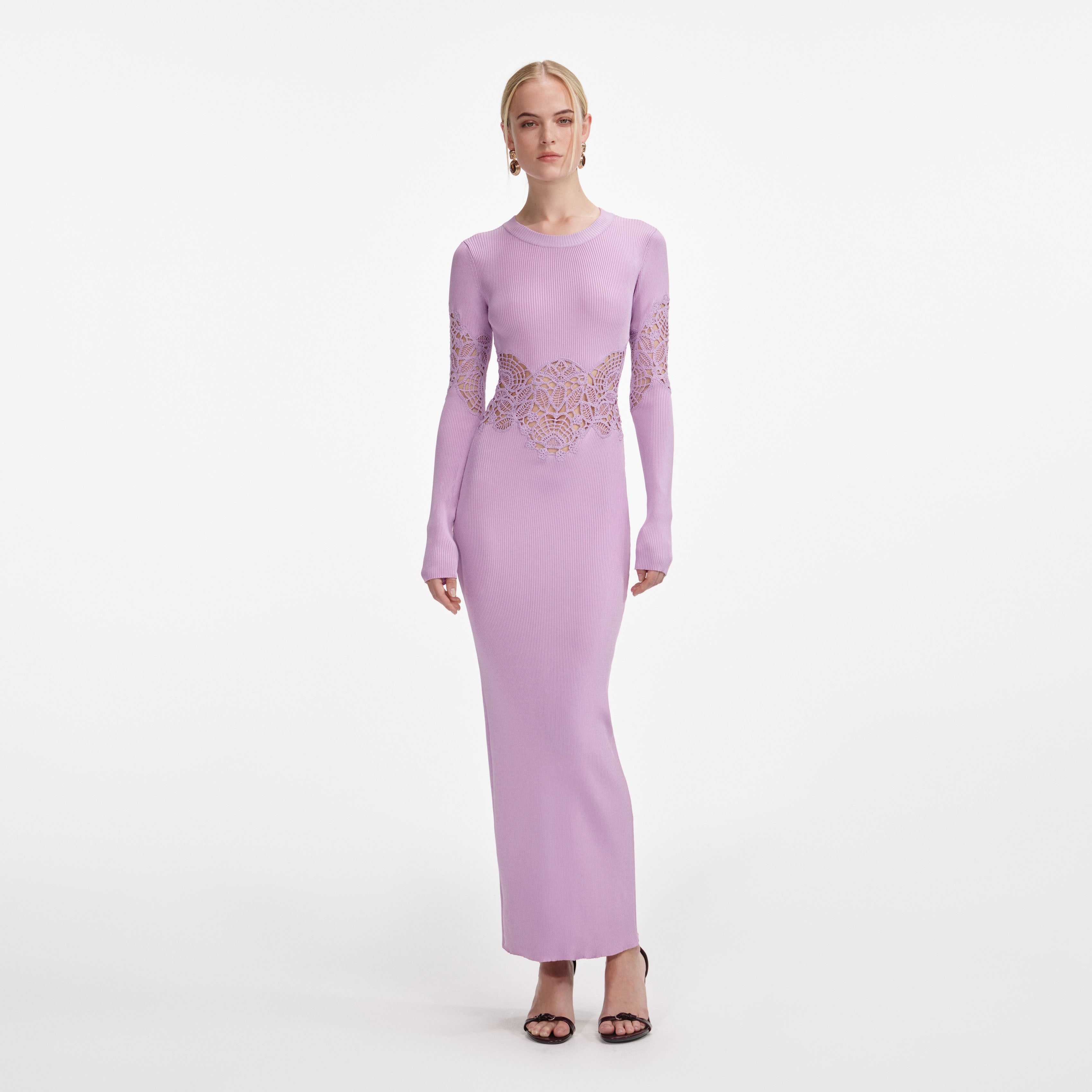 self portrait pink viscose knit midi dress Pink Viscose Knit Cut Out Maxi Dress self-portrait
