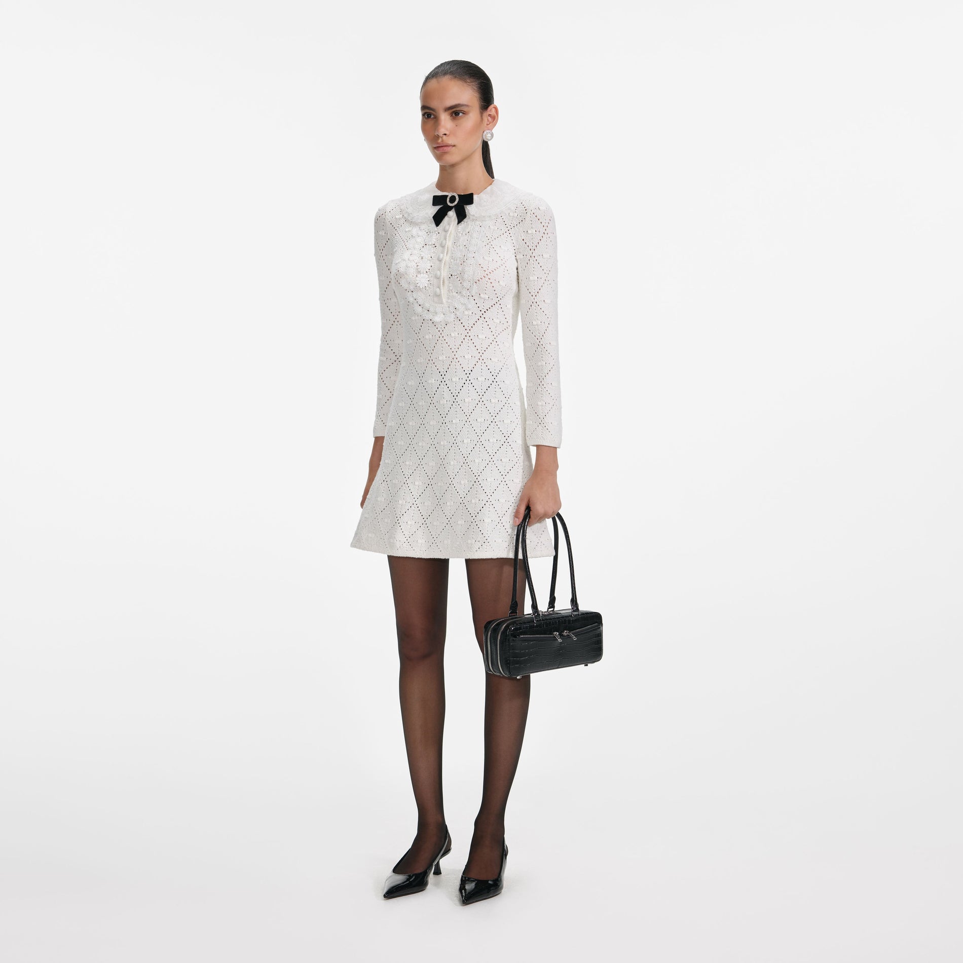 White Lace Bib Knit Mini Dress