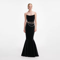 Black Velvet Chain Belt Maxi Dress