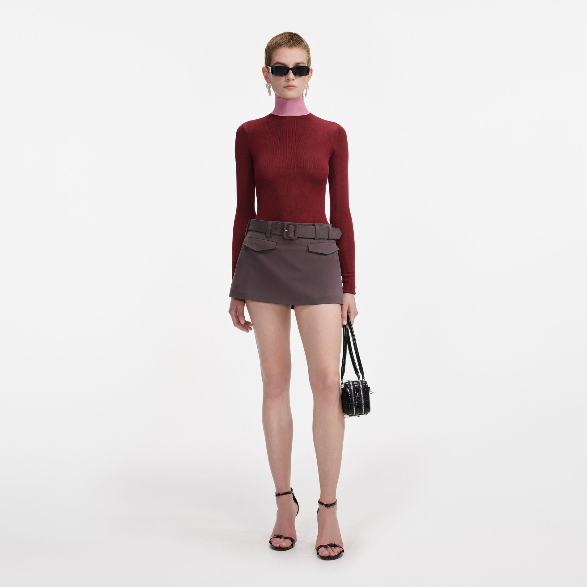 Burgundy Contrast Viscose Knit Top