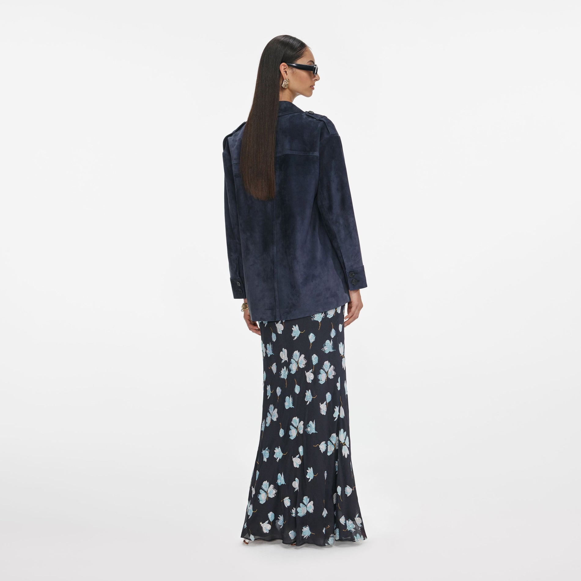 Navy Suede Oversized Jacket