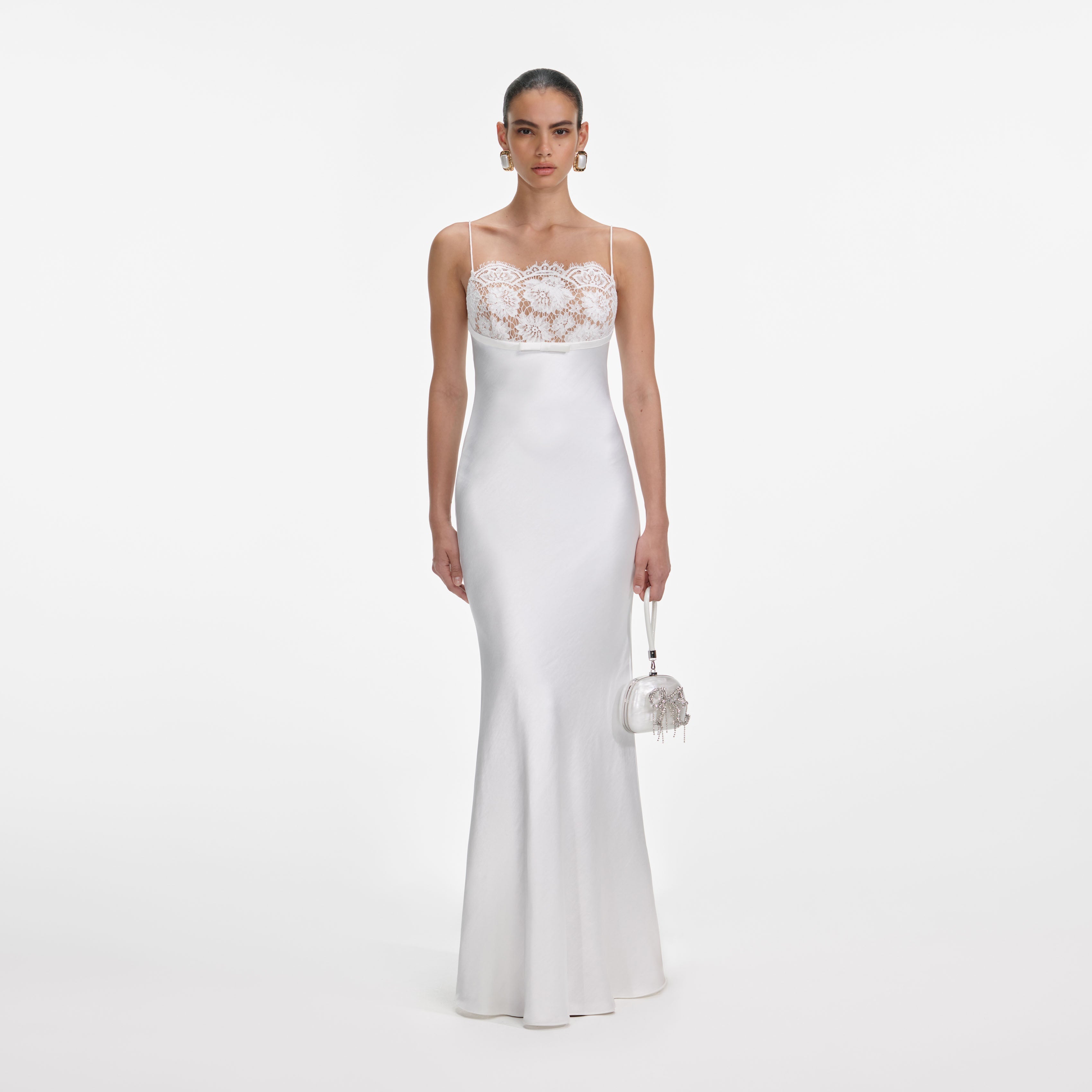 White Satin Lace Maxi Dress self-portrait White Satin Lace Maxi Dress self-portrait