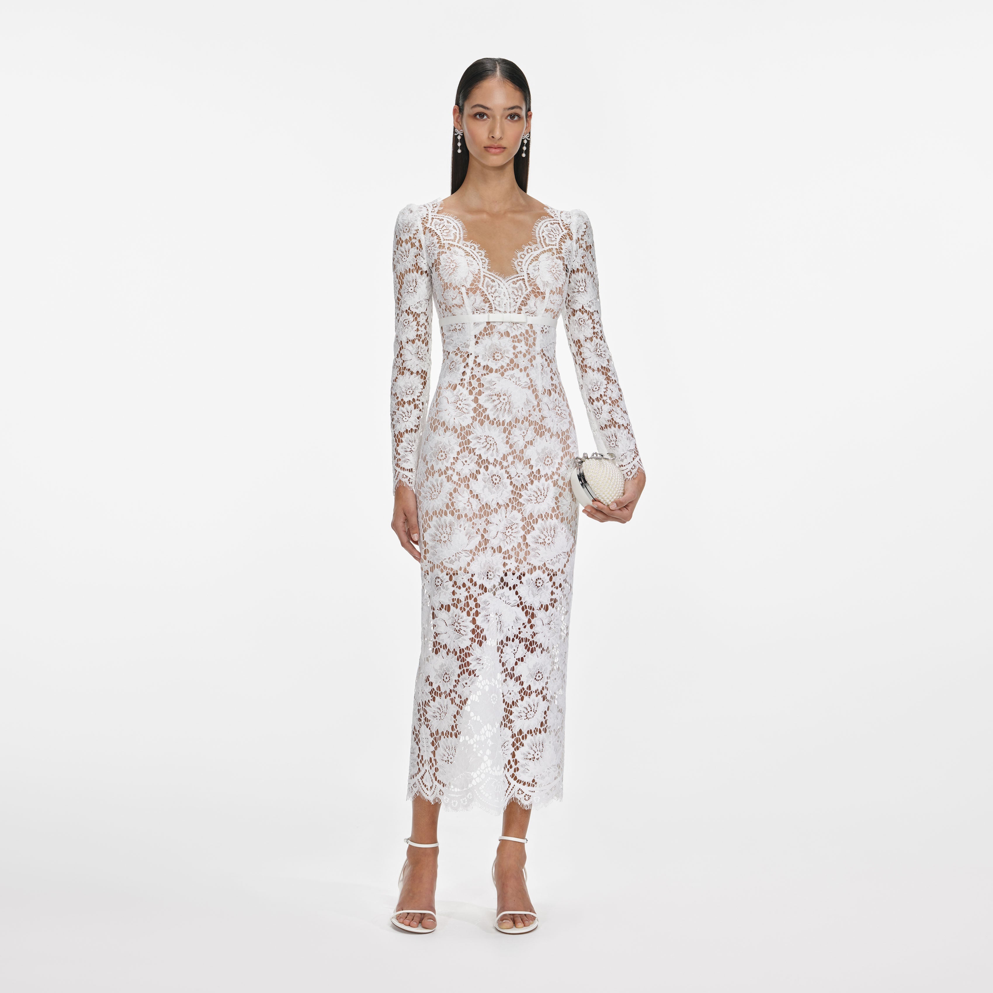 White Floral Lace Midi Dress self-portrait White Floral Lace Midi Dress self-portrait