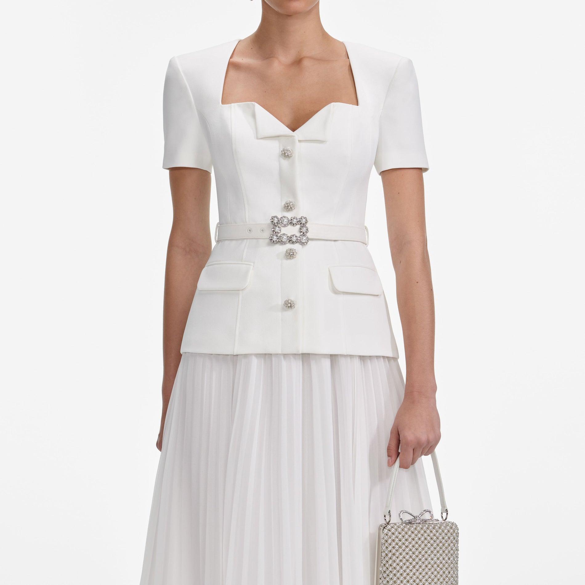 White Crepe Chiffon Midi Dress