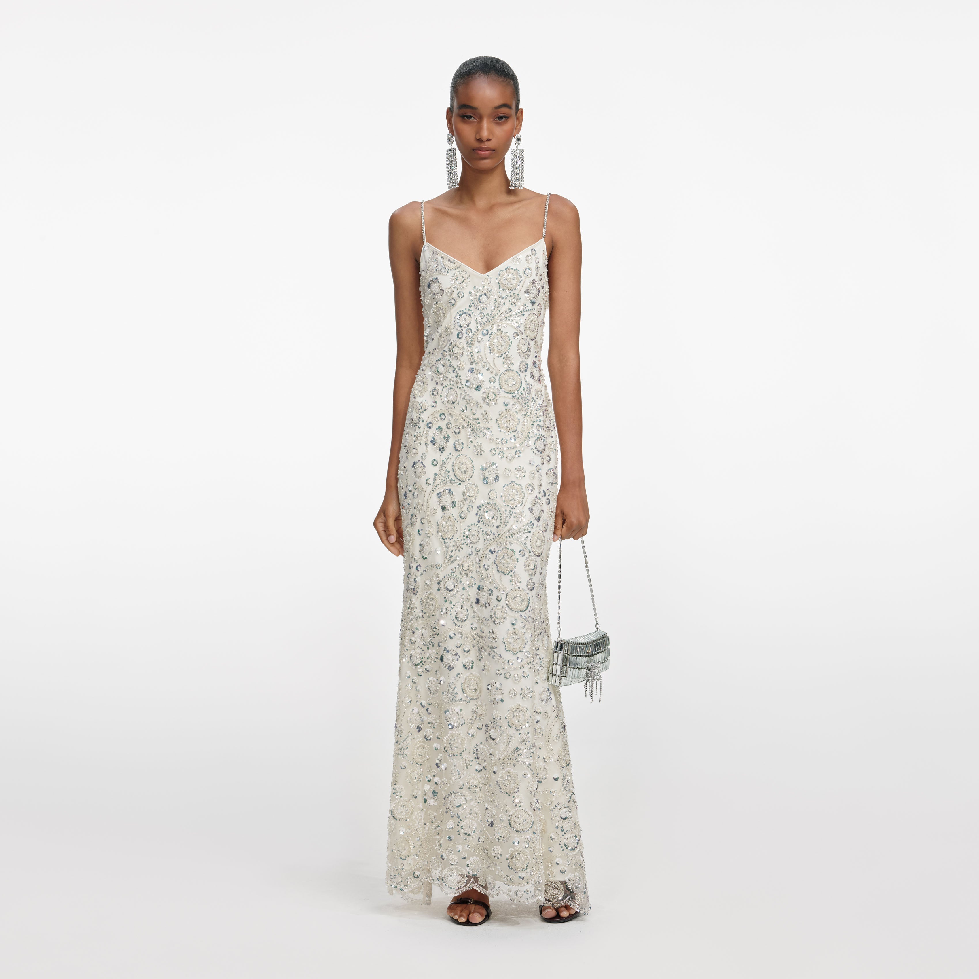 Cream Floral Sequin Maxi Dress self-portrait Cream Floral Sequin Maxi Dress self-portrait